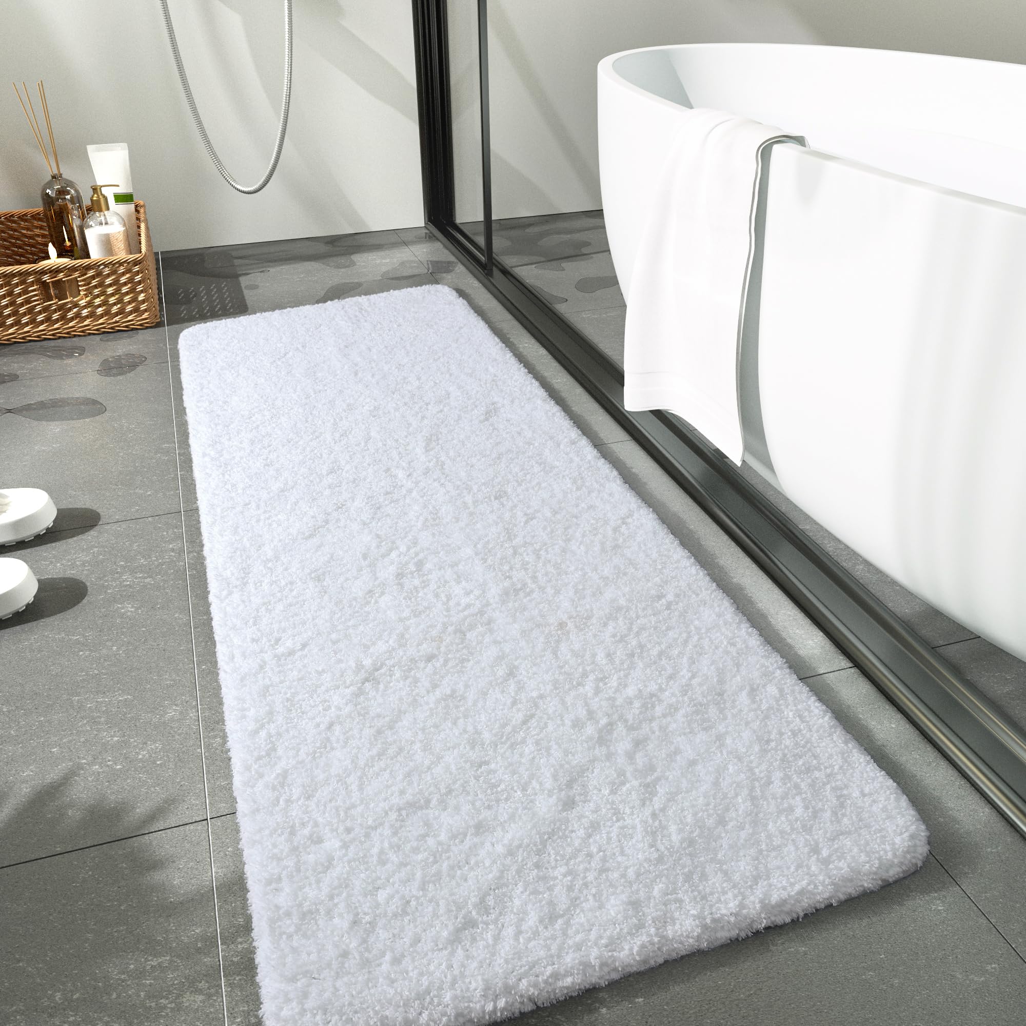 LOCHAS Alfombra de baño de 24 x 48 pulgadas, alfombra de baño de microfibra suave y gruesa y absorbente para baño, lavable a máquina, alfombra de baño antideslizante de felpa lanuda para bañera, suelo