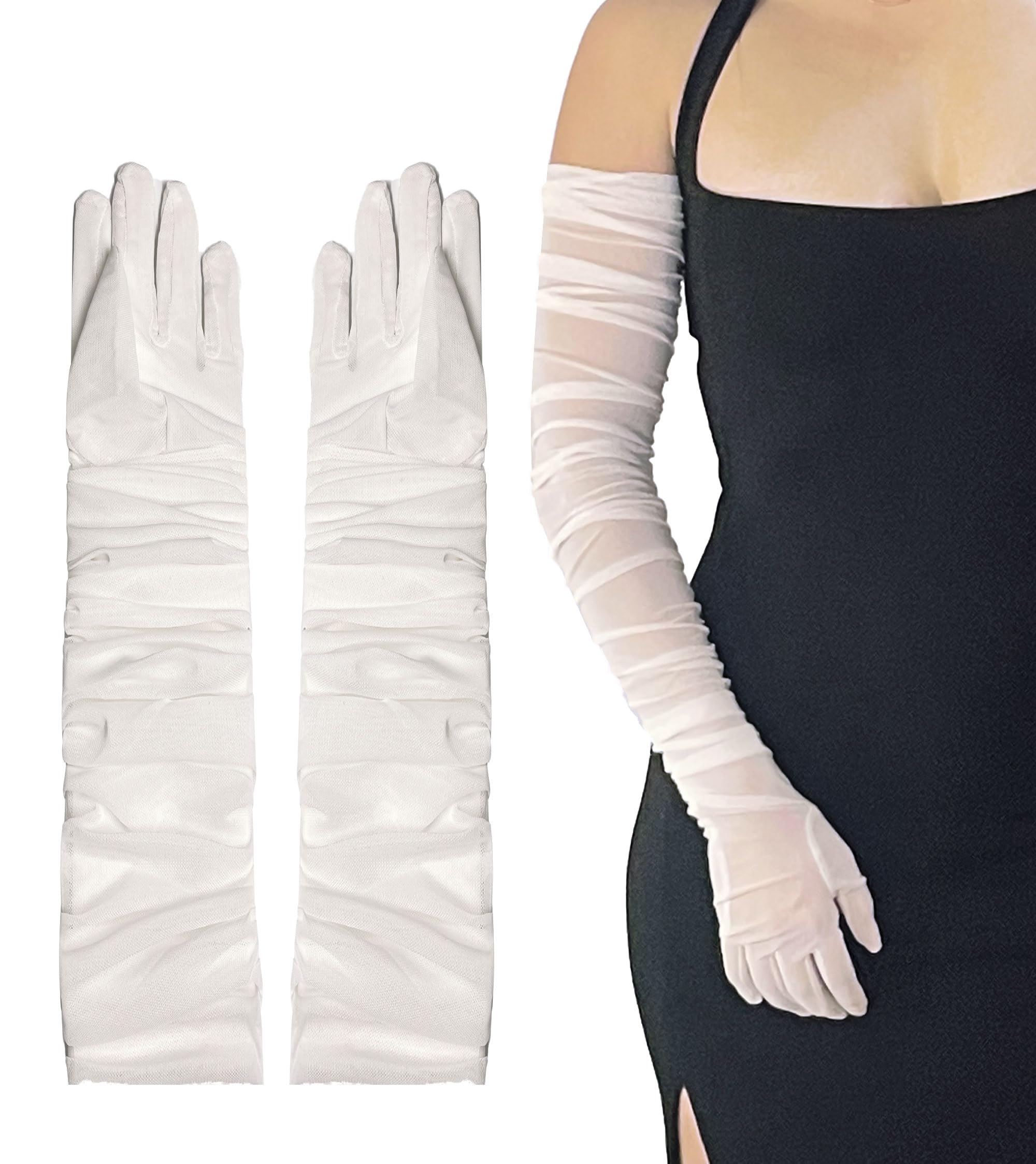 Lace Long Gloves, Tulle Opera Glove Costume Arm Sleeves High Elasticity Tight Fit Cover Arms, Sheer Mesh Gloves