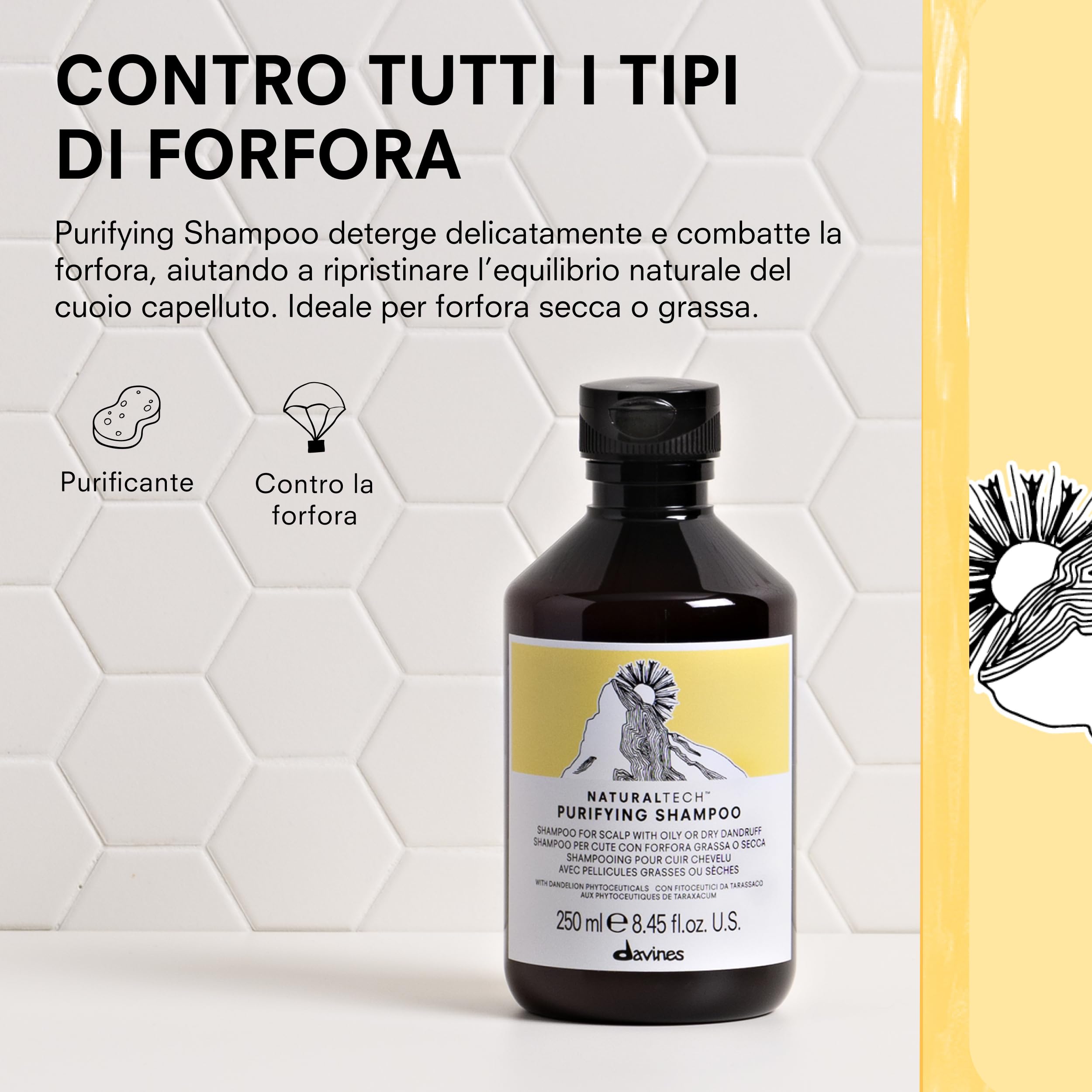 Davines PURIFYING Shampoo purificante - Per forfora grassa, secca e desquamazione della cute - Deterge e riequilibra la cute - 250 ml