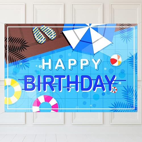 Decoración de telón de fondo de piscina azul - Decoración temática de fiesta de feliz cumpleaños para niñas y niños