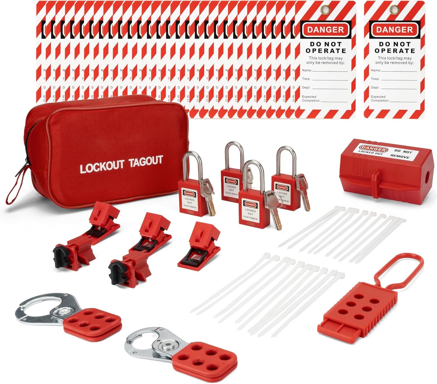 Lockout Tagout Kit Electrical with Group Hasps,Safety Padlocks(2 Keys Per Lock),Universal Multipole Circuit Breaker Lock Out,Plug Lockout,Loto Tags,Carrying Bag Set
