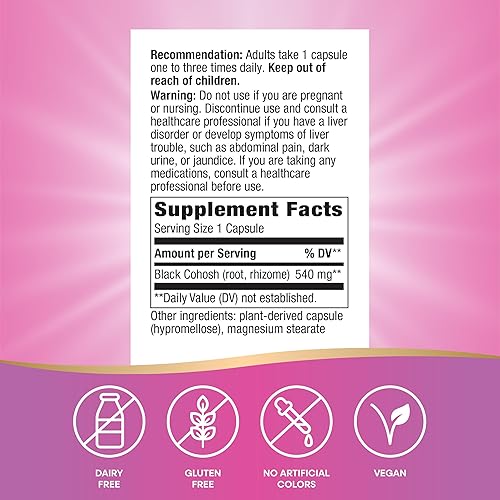 Miniatura 5 de Nature's Way Black Cohosh Root, Traditional Support for Women's Health*, 540 mg per Serving, Non-GMO Project Verified, 100 Capsules (Packaging May