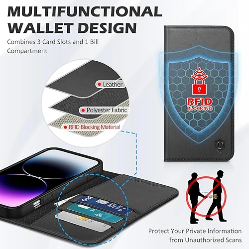 Miniatura 3 de SHIELDON Funda para iPhone 14 Pro Max 5G de 6.7 pulgadas, funda de cuero genuino tipo cartera con tapa con bloqueo RFID, ranuras para tarjetas,