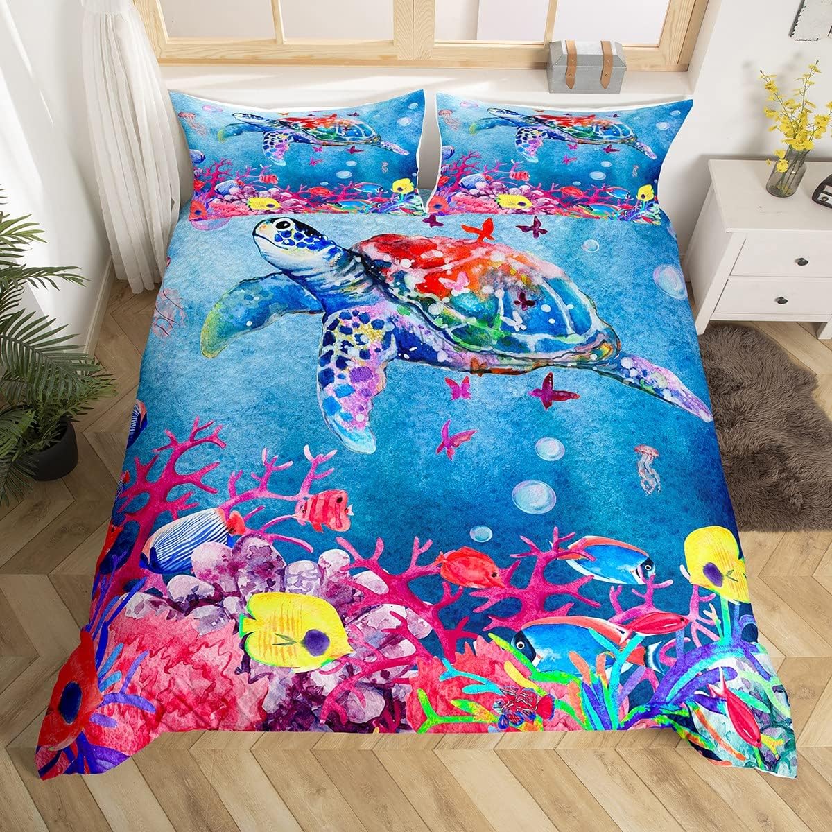 Sea Turtle Bedding Set Twin Size Sea Animal Tortoise Duvet Cover