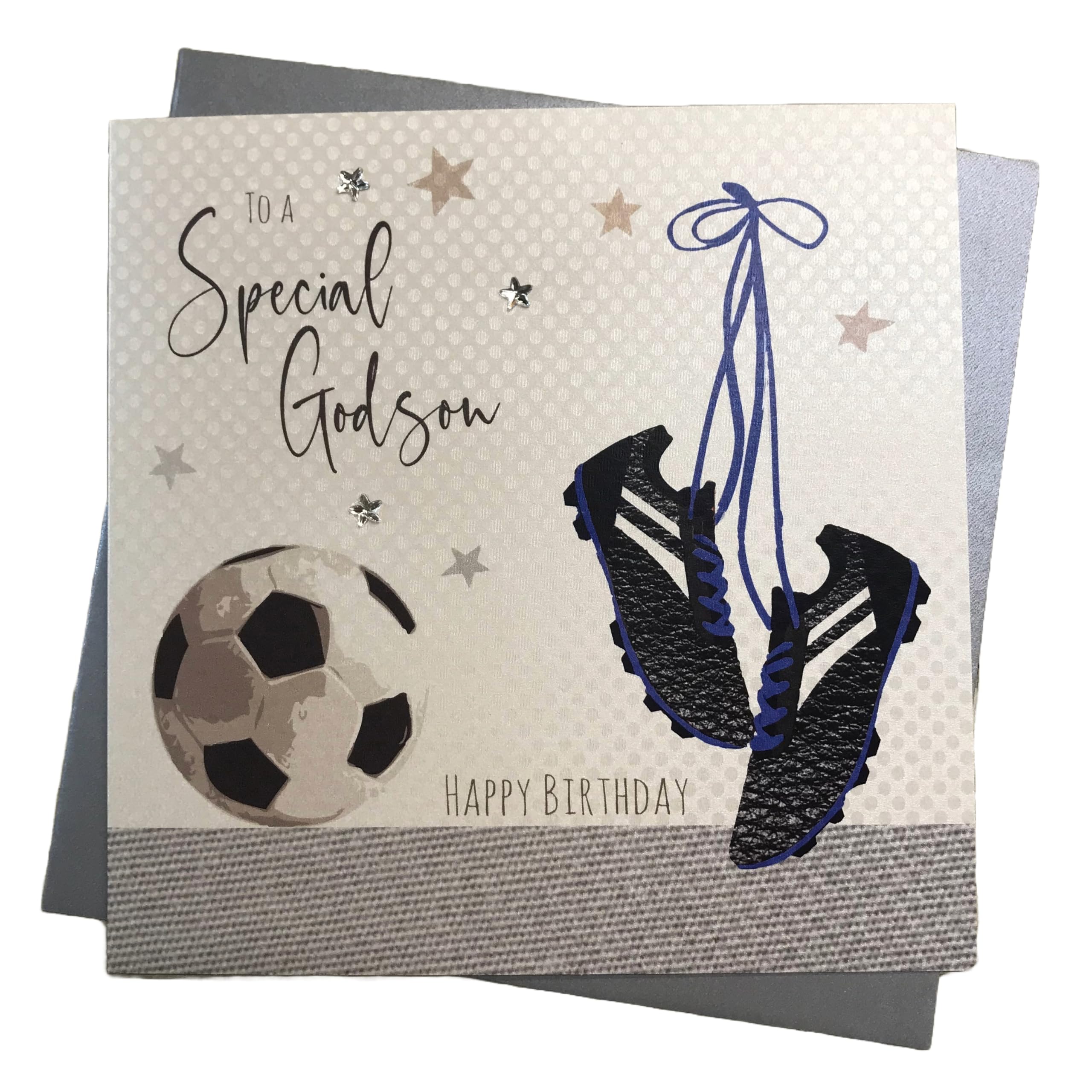WHITE COTTON CARDS Football to A Special Godson Handmade Birthday Card, SB35,16cm x 16cm