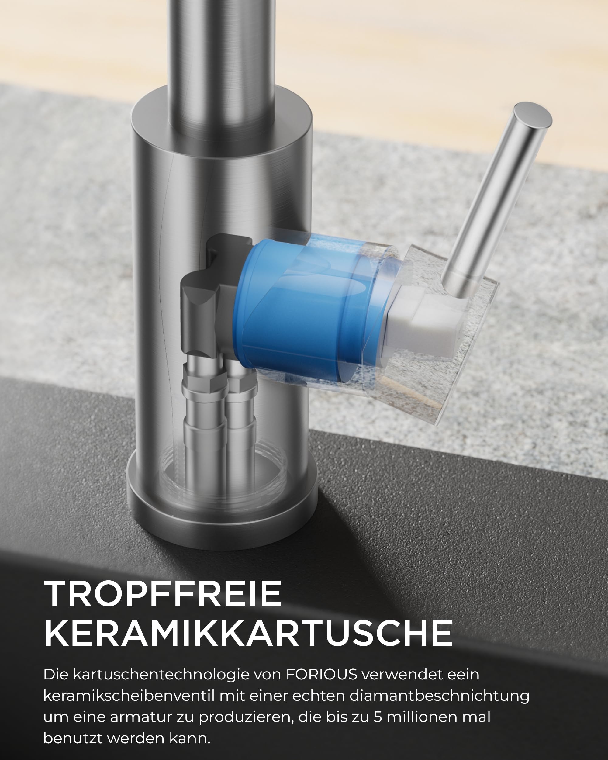 FORIOUS Wasserhahn Küche, Küchenarmatur Ausziehbar mit Brause, Spültischarmatur Küche, L-förmiger Edelstahl Mischbatterie Armatur, Zwei Sprühfunktionen, 360° Schwenkbar