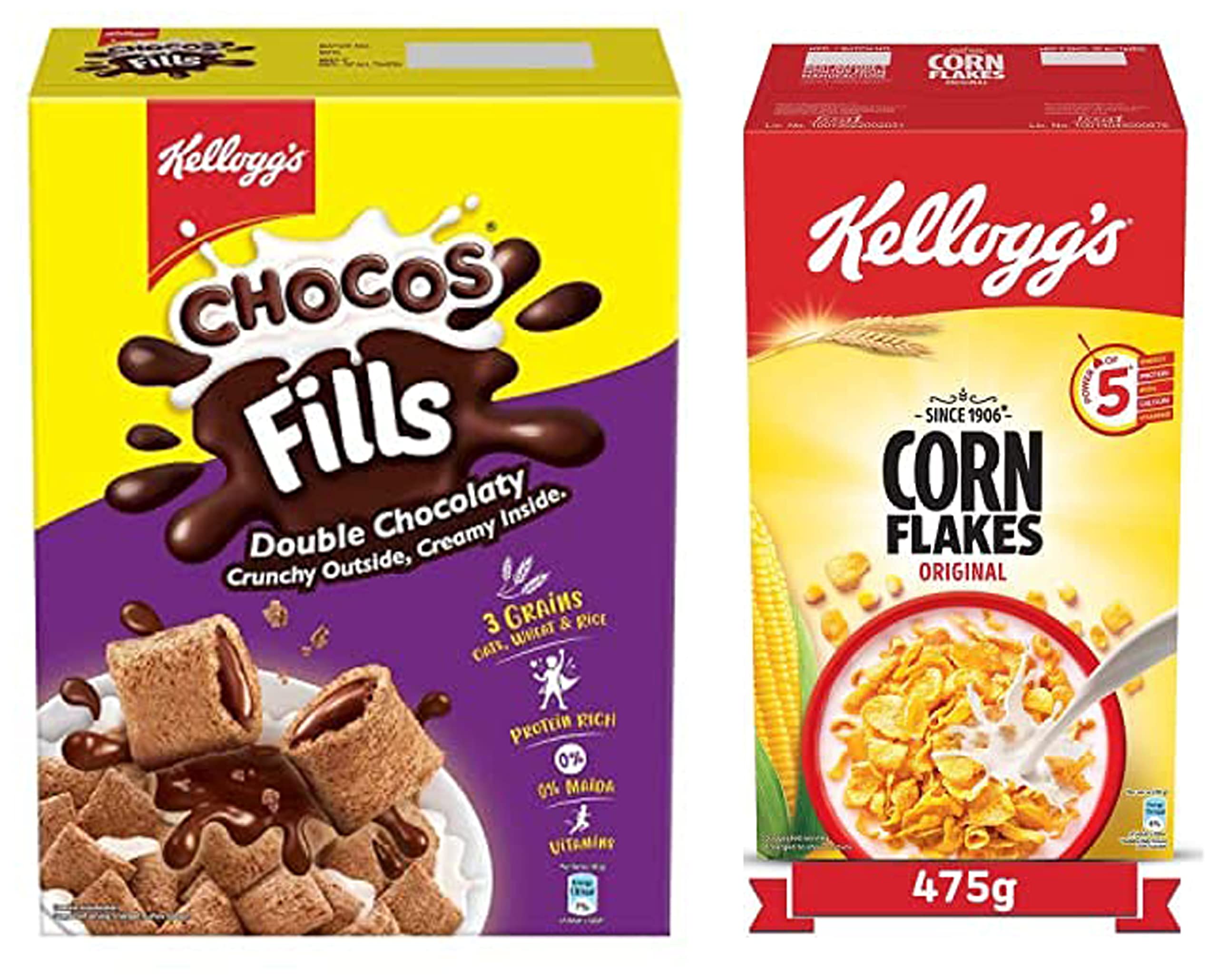 Kellogg's Chocos Fills, Double Chocolaty, Multigrain, High in Protein & B Vitamins, 0% Maida 250g + Corn Flakes Original, High in Iron and B Group Vitamins, Breakfast Cereals, 475g Pack-image-13