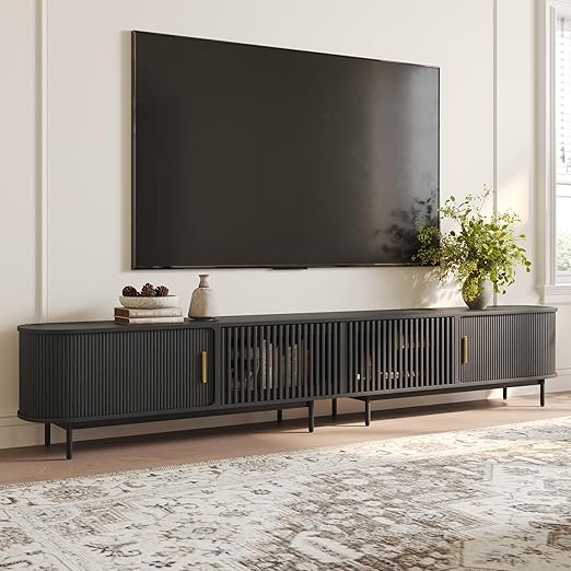 Amazon.com: POVISON Fully-Assembled Sliding Tambour Door TV Stand, Mid ...