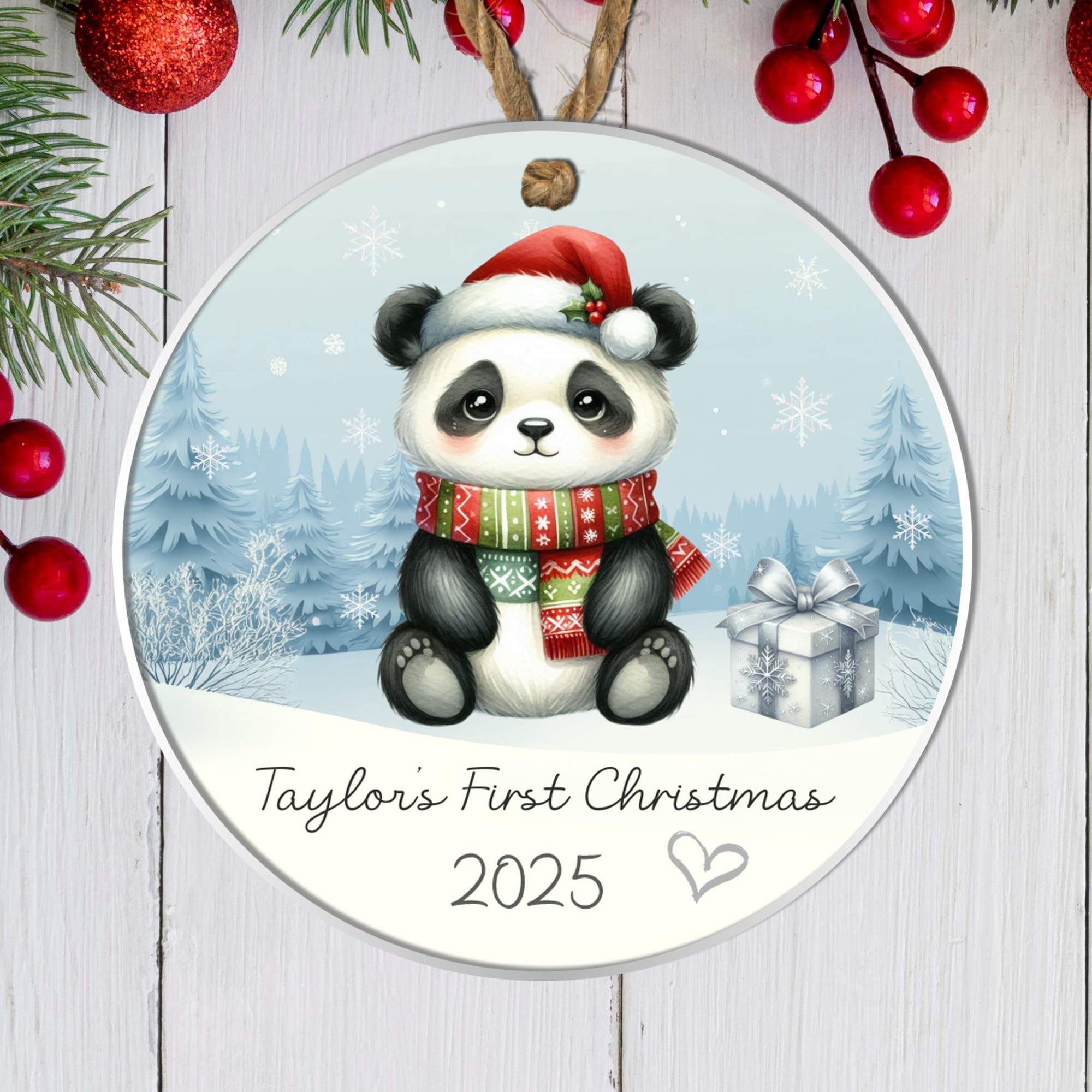 Whimsical Personalised Baby's First Christmas Animal Hanging Bauble Cute 1st Christmas Keepsake Tree Decoration Gift (Panda, Acrylic - Indoor & Outdoor Use)