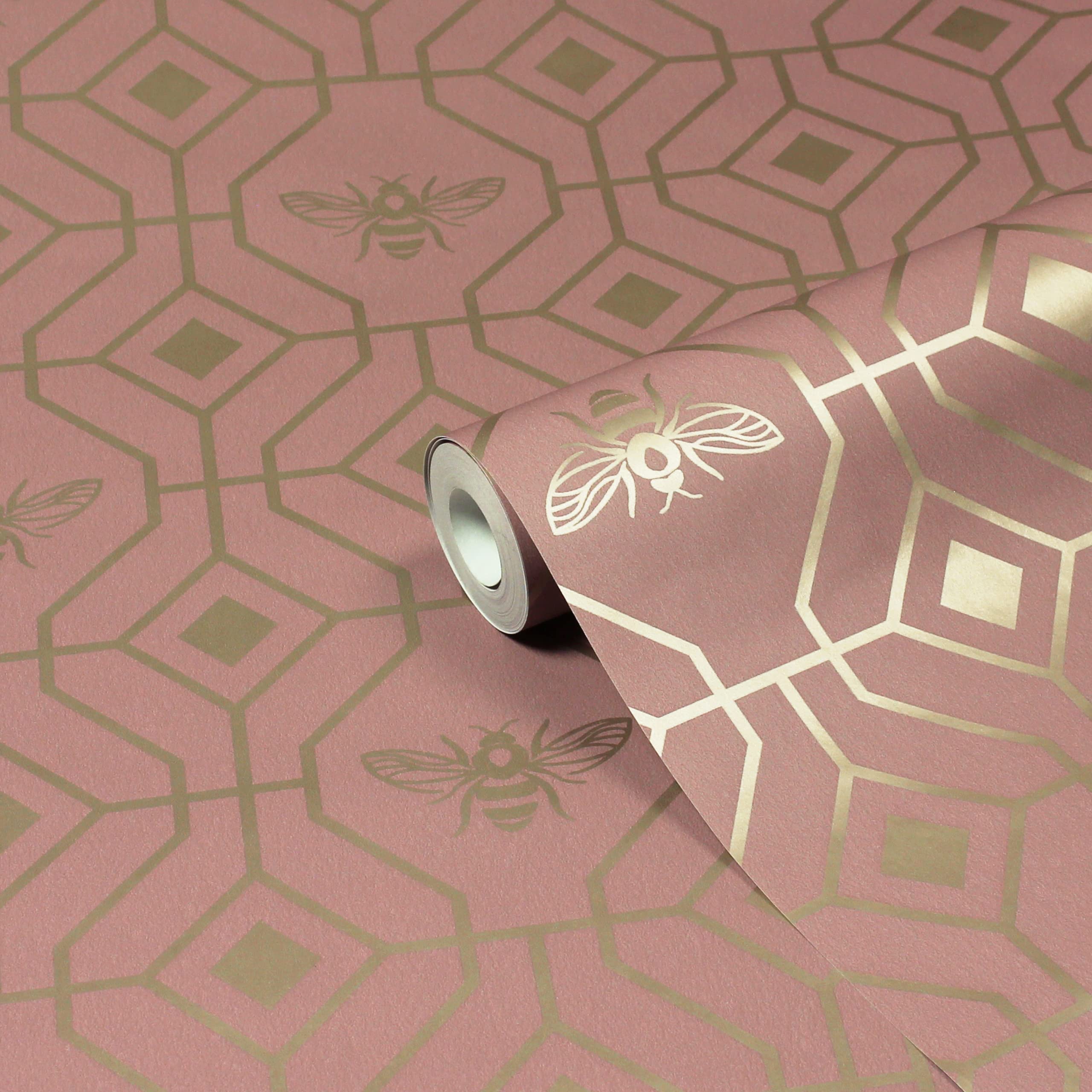 Furn. Blush Bee Deco Geometric Printed Wallpaper,