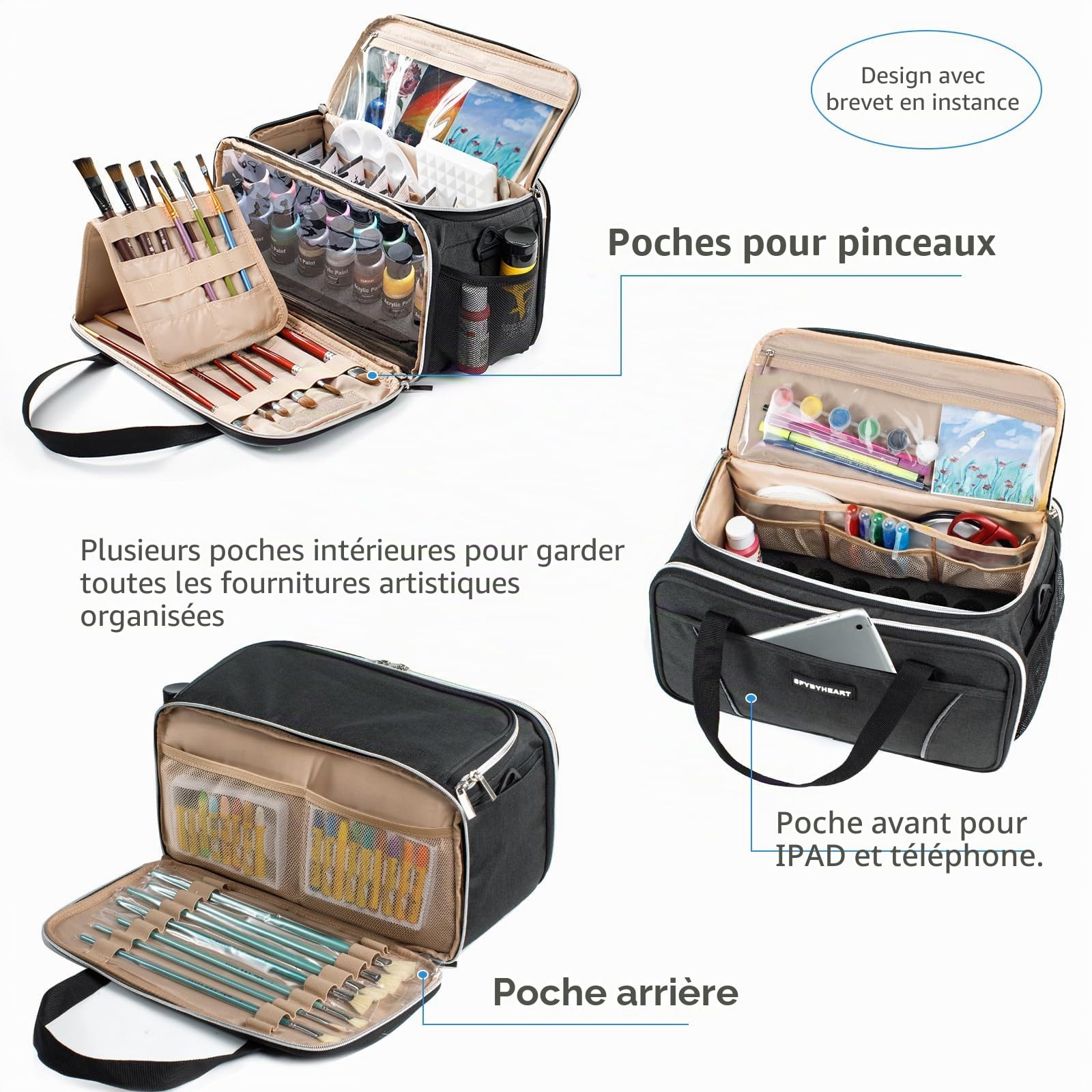 SFYBYHEART Étui de Transport pour Ensemble de Peinture, Organisateur de Fournitures artistiques, Sac de Peinture, Sacs fourre-Tout d'art, Organisateur d'artisanat et de Rangement avec Poches pour