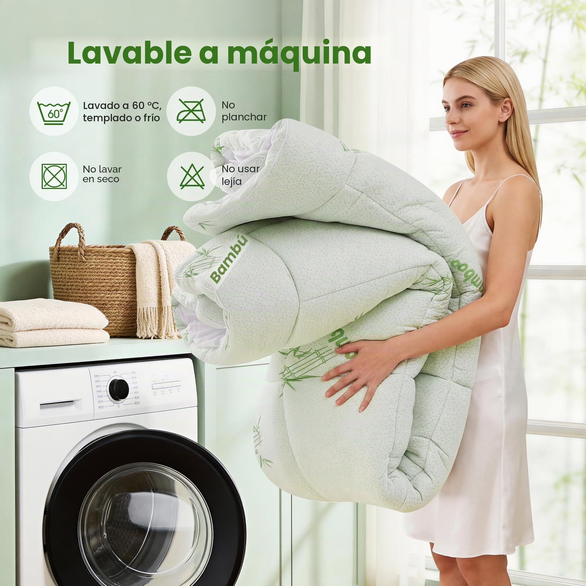 Sobrecolchón Doble de Fibra de Bambú 180x200cm, Topper Colchón 1000g/㎡