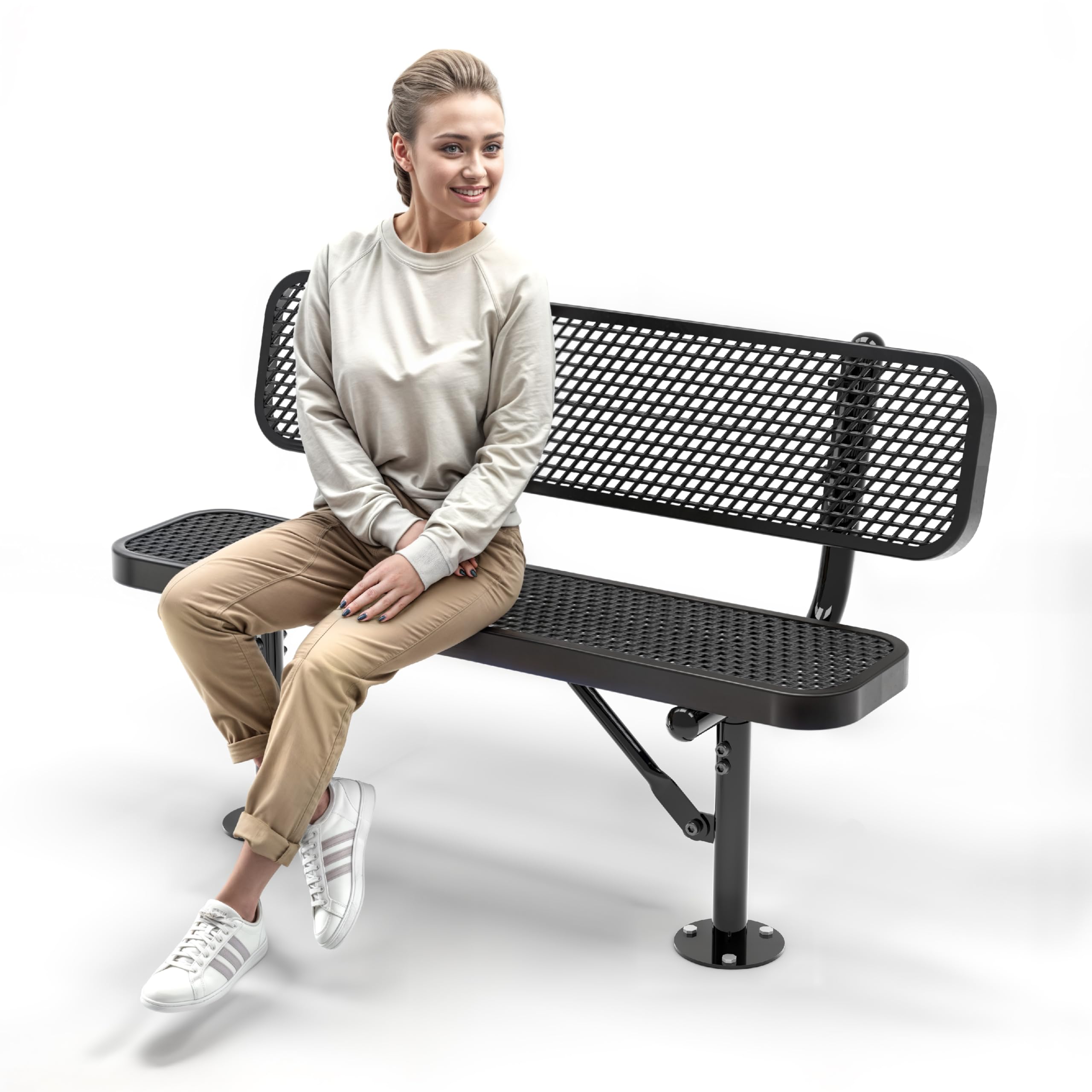 OUTTANS Heavy-Duty Outdoor Metal Bench, Thermoplastic-Coated, Surface, Weatherproof, Commercial-Grade for Parks, Gardens, Patios, Stores & More (4 Ft