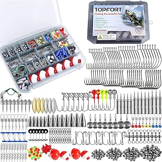 TOPFORT 187/230pcs Fishing Accessories Kit, Including Jig Hooks, Bullet Bass Casting Sinker Weights, Fishing Swivels Snaps, Sinker Slides, Fishing Set with Tackle Box