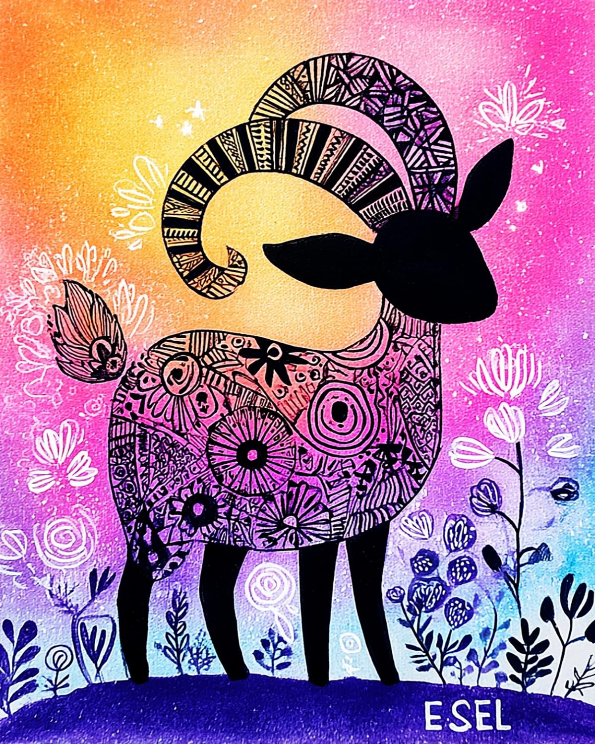 Liubaishi Multicolour Paint By Numbers For Adults, Colorful Goat, 40X50 Cm Acrylic Canvas Kit