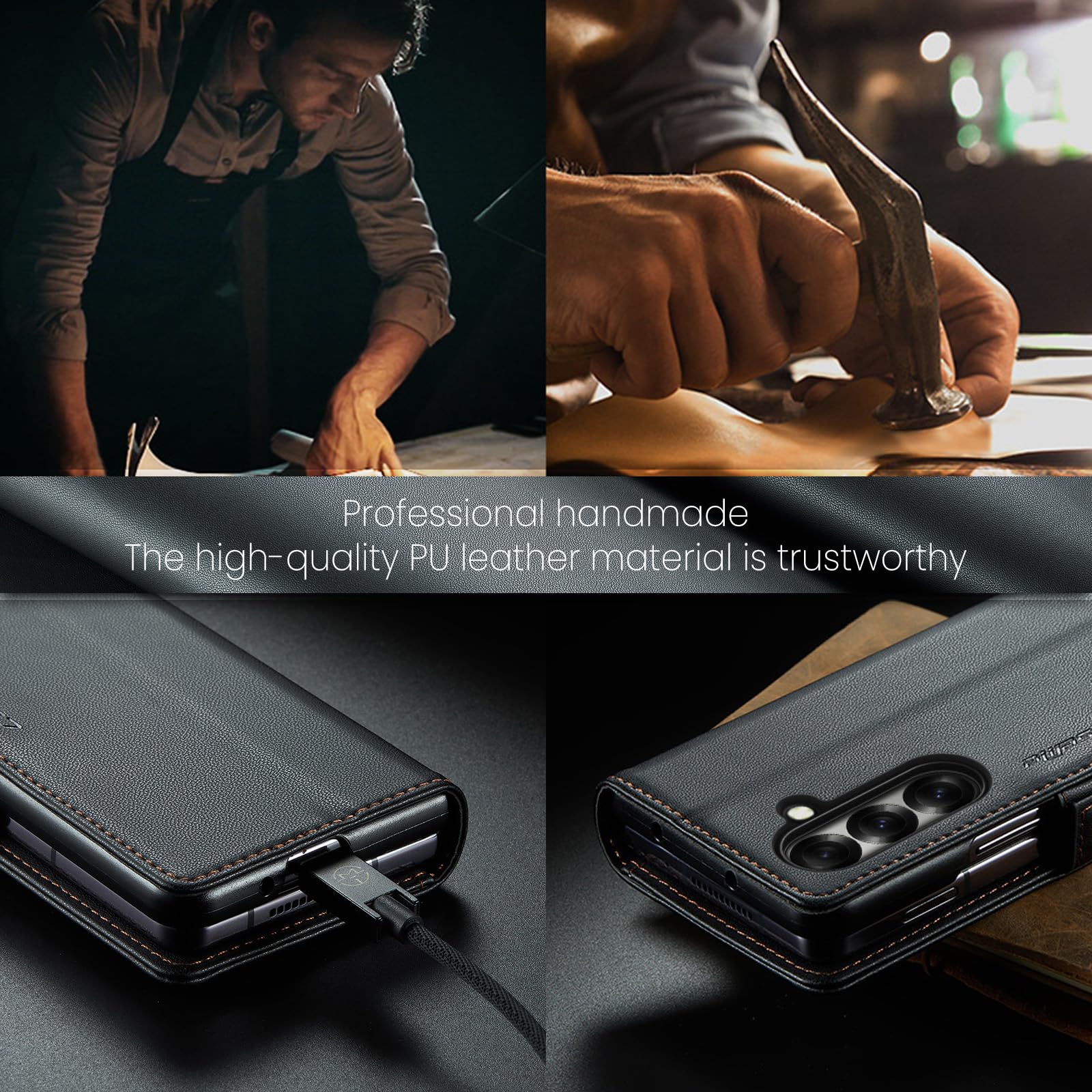 Case for Z Fold 7 Leather Wallet Flip Cover with Card Holder,Kickstand, Magnetic Closure,TPU Protection Phone Housse Compatible with Samsung Fold 7 - Black — view 8