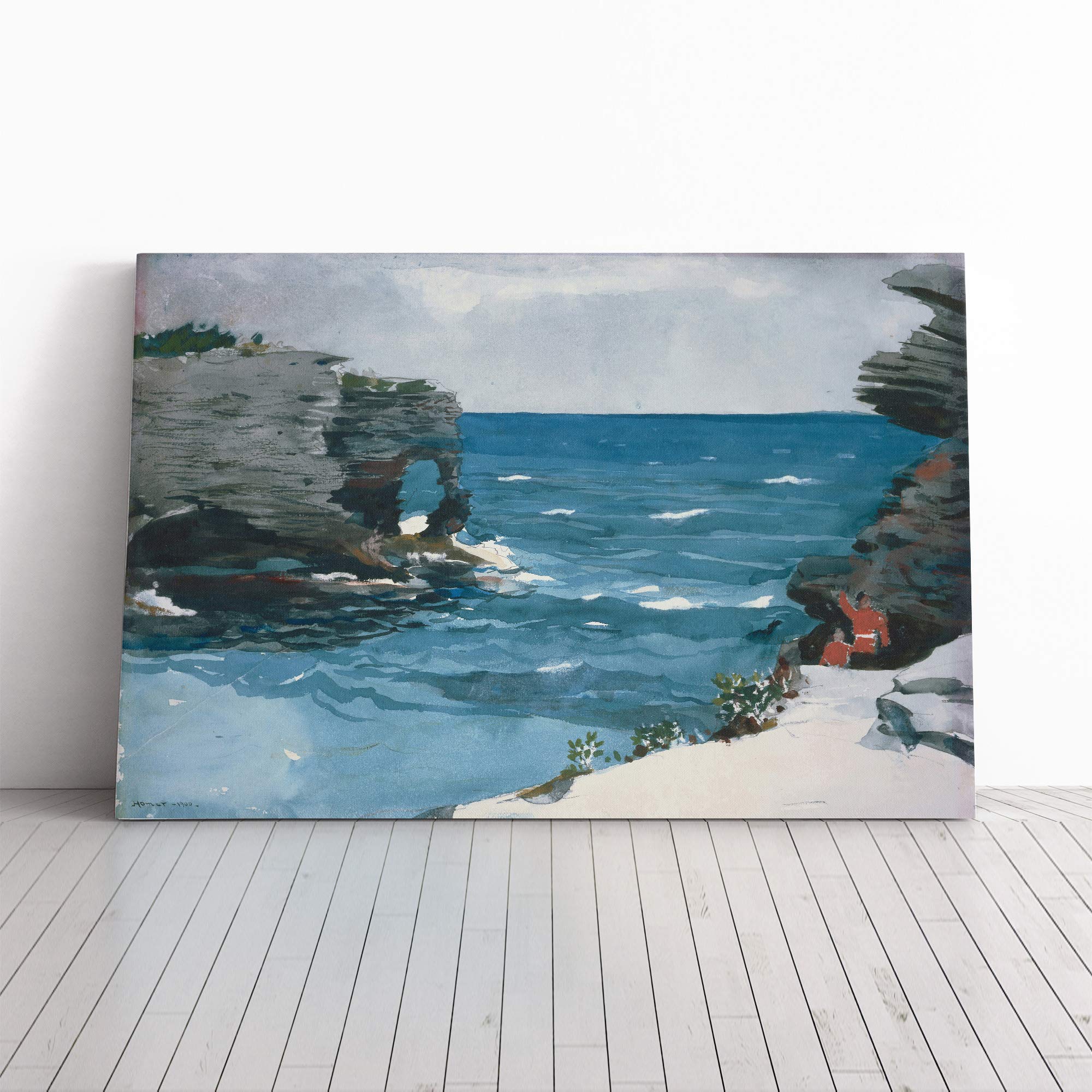 Winslow Homer Rocky Shore Bermuda Canvas Print | Gallery Wrapped 30mm Frame Wall Art | 24x16 inches | Ready to Hang | Modern Picture | Living Room Bedroom Lounge Office