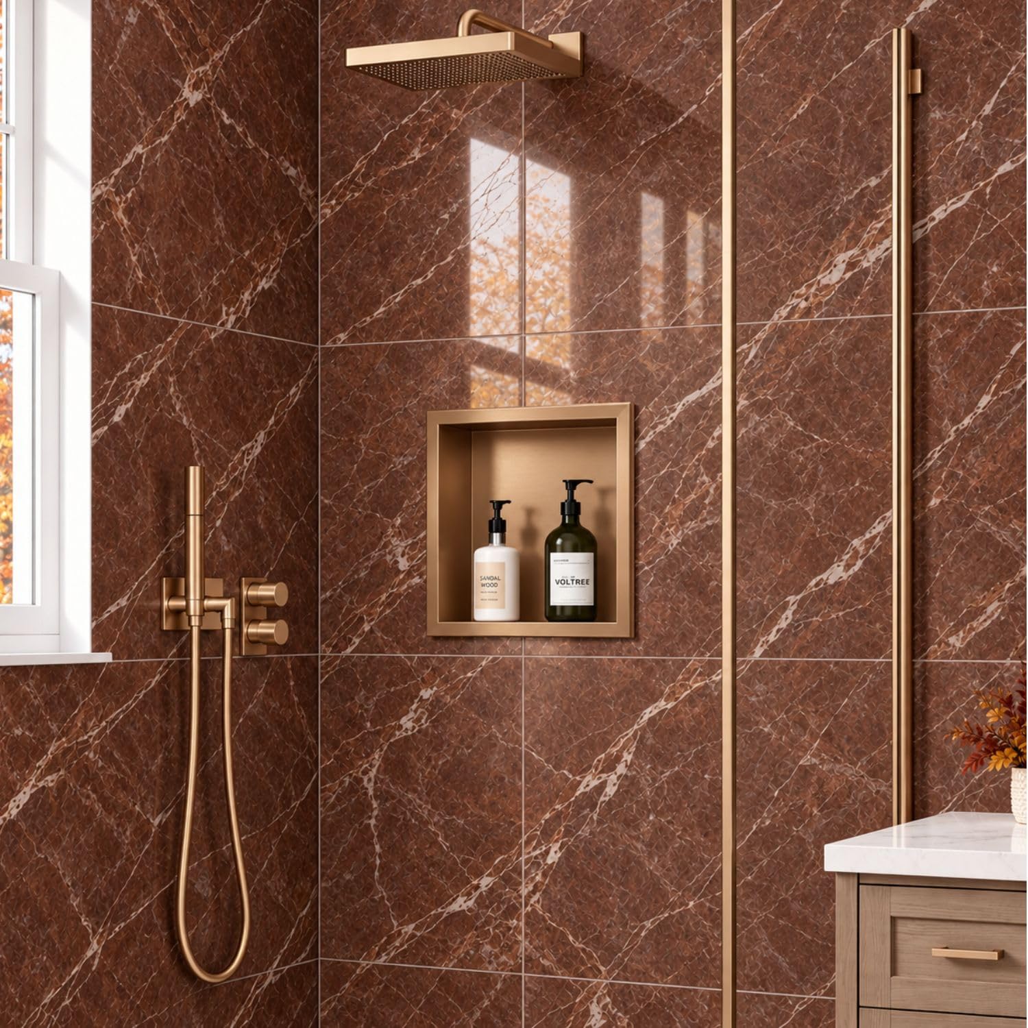 14 x 12 Inch Stainless Steel Shower Niche, No Tile Needed Wall Niche, Recessed Wall Niche Insert for Bathroom Shower Kitchen Storage, Dark Bronze