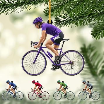 Personalized Female Cyclist Christmas Ornaments Road Bike Acrylic Flat Christmas Tree Decorations, Mountain Biking Gift for Cyclists & Bike Riders, Sports Lovers