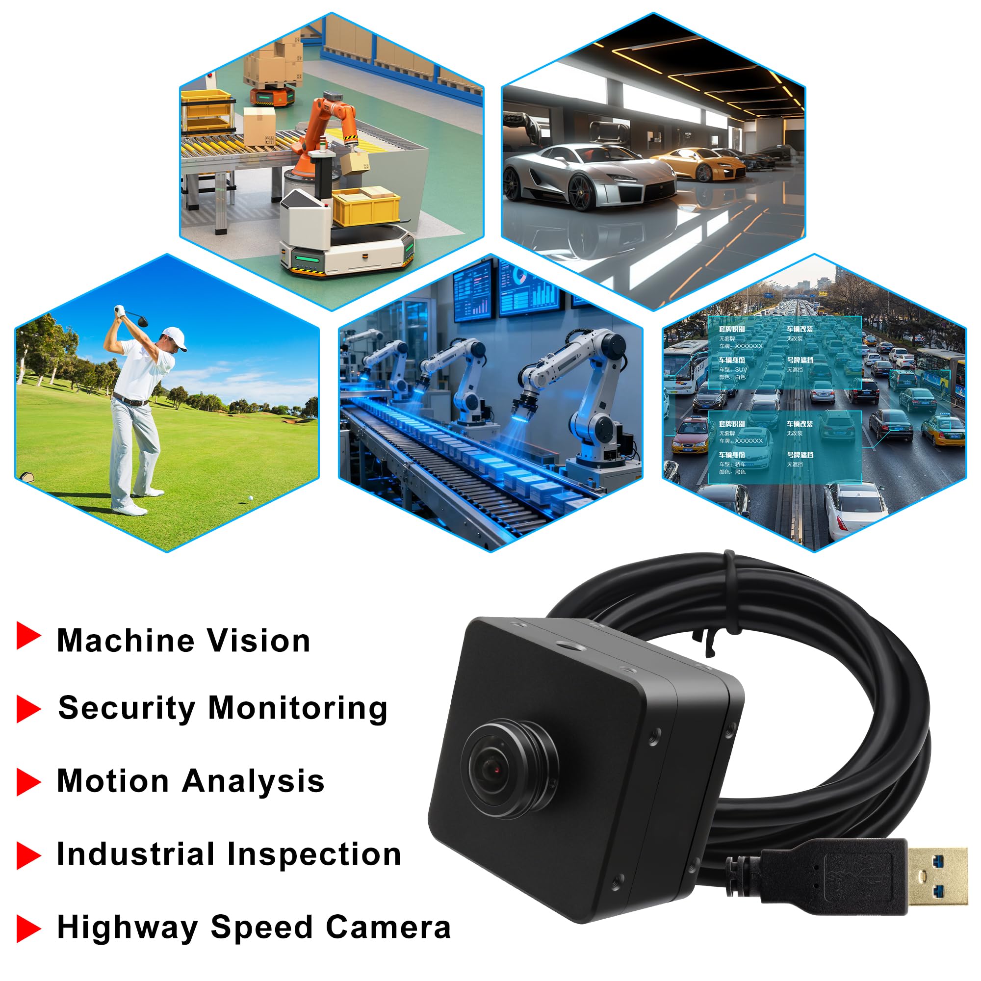 Svpro Fotocamera USB 3.0 da 12 MP, webcam ad alta velocità da 1080p a 230 fps con obiettivo fisheye da 204°e struttura in metallo, fotocamera UVC HD IMX577 per computer e laptop