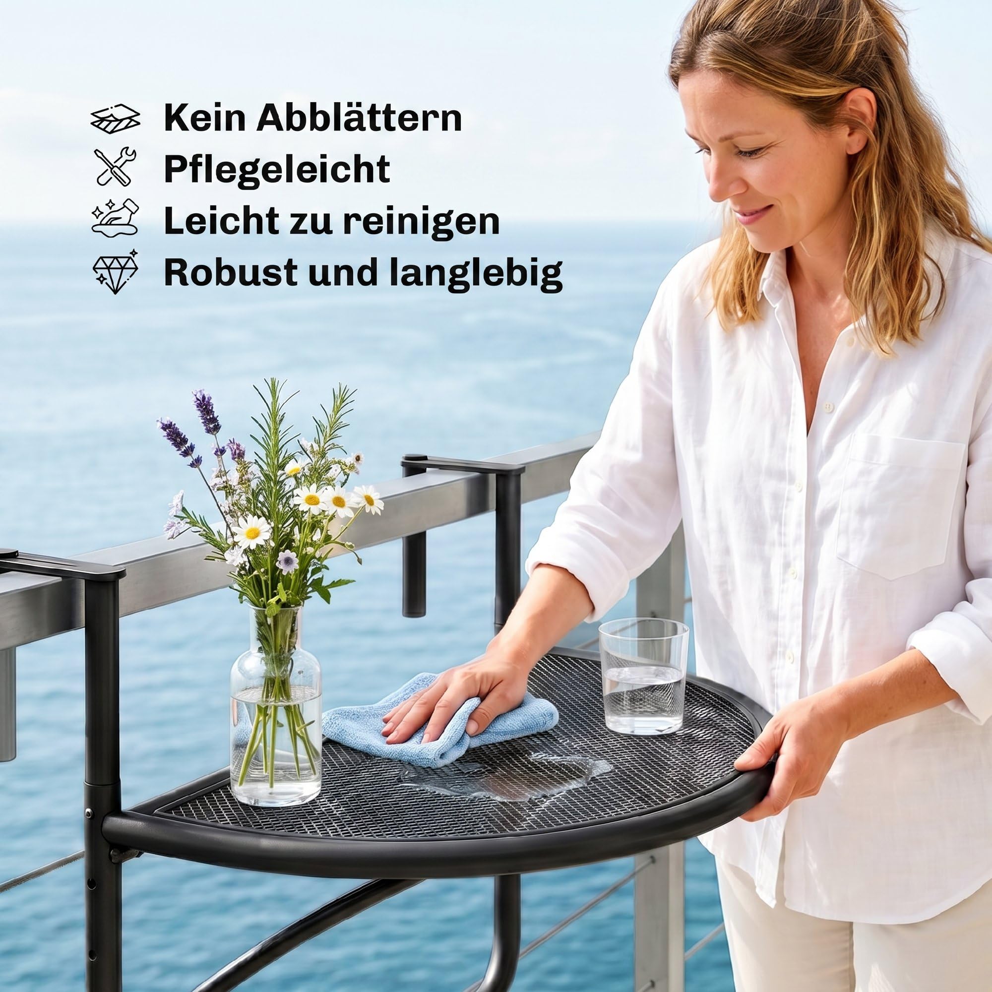 Outsunny Balkonhängetisch Hängetisch Gartentisch höhenverstellbar halbrund Ø30 cm Terrasse Metall Weiß L60 x B45 x H50 cm