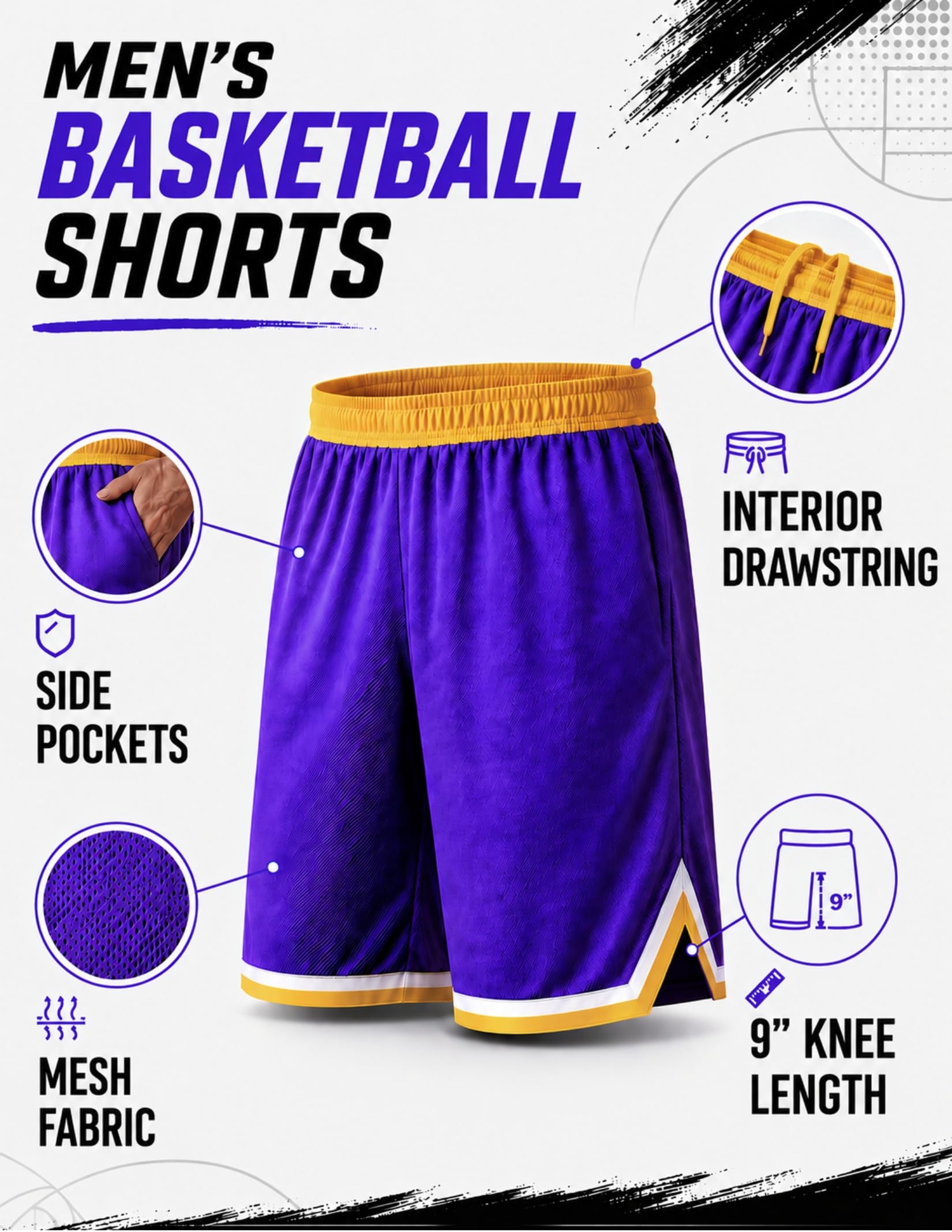 Liberty Imports Athletic 9" Shorts with Pockets and Drawcord - Shorts Deportivos Hombre