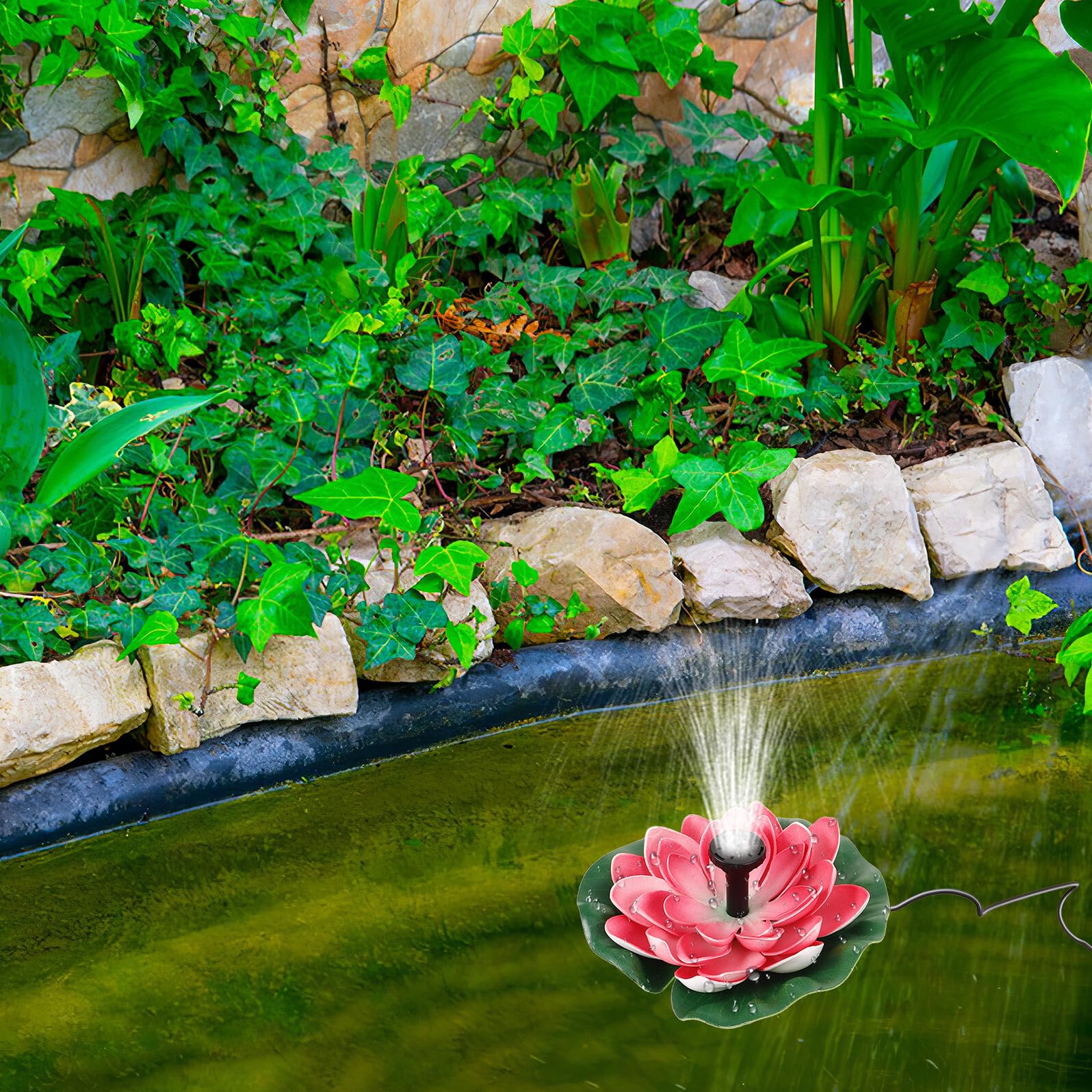 VALICLUD Solarbetriebener Lotus Solarbrunnen Gartendekoration Schwimmender Teichbrunnen für Garten Terrasse und Wasserbecken Wetterfest Leicht zu Reinigen Automatische Pumpe ohne Batterie