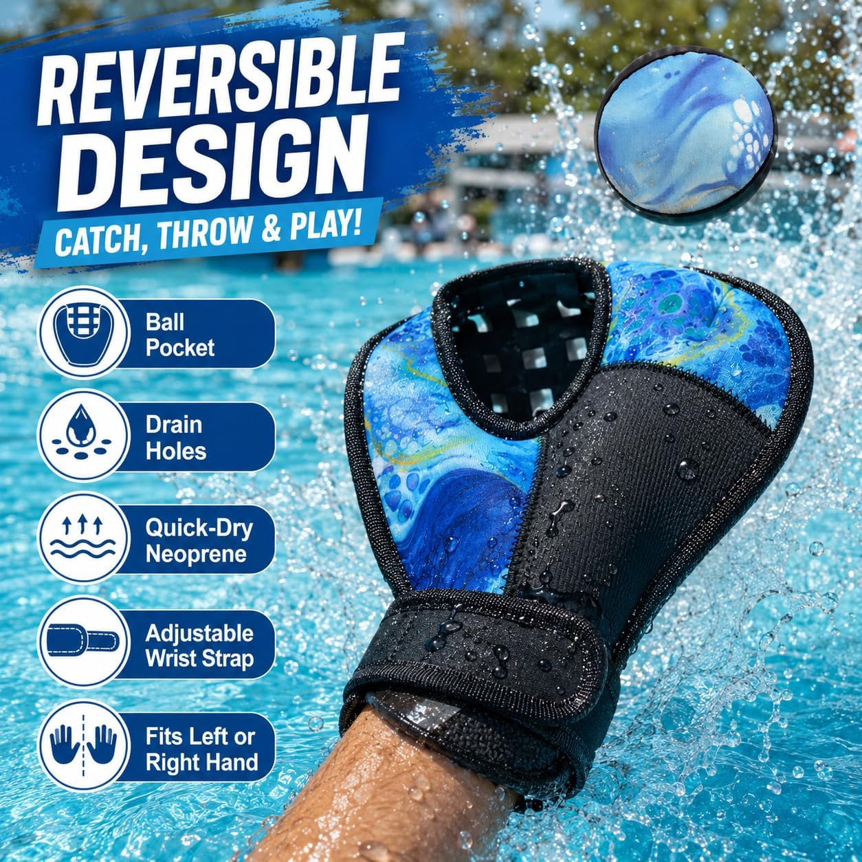 Water Baseball Glove and Ball Set with Mesh Storage Bag, 2 Catch Water Gloves with Adjustable Straps, Floating Balls for Pool Sports, Beach Games, Water Games for Teens and Adults