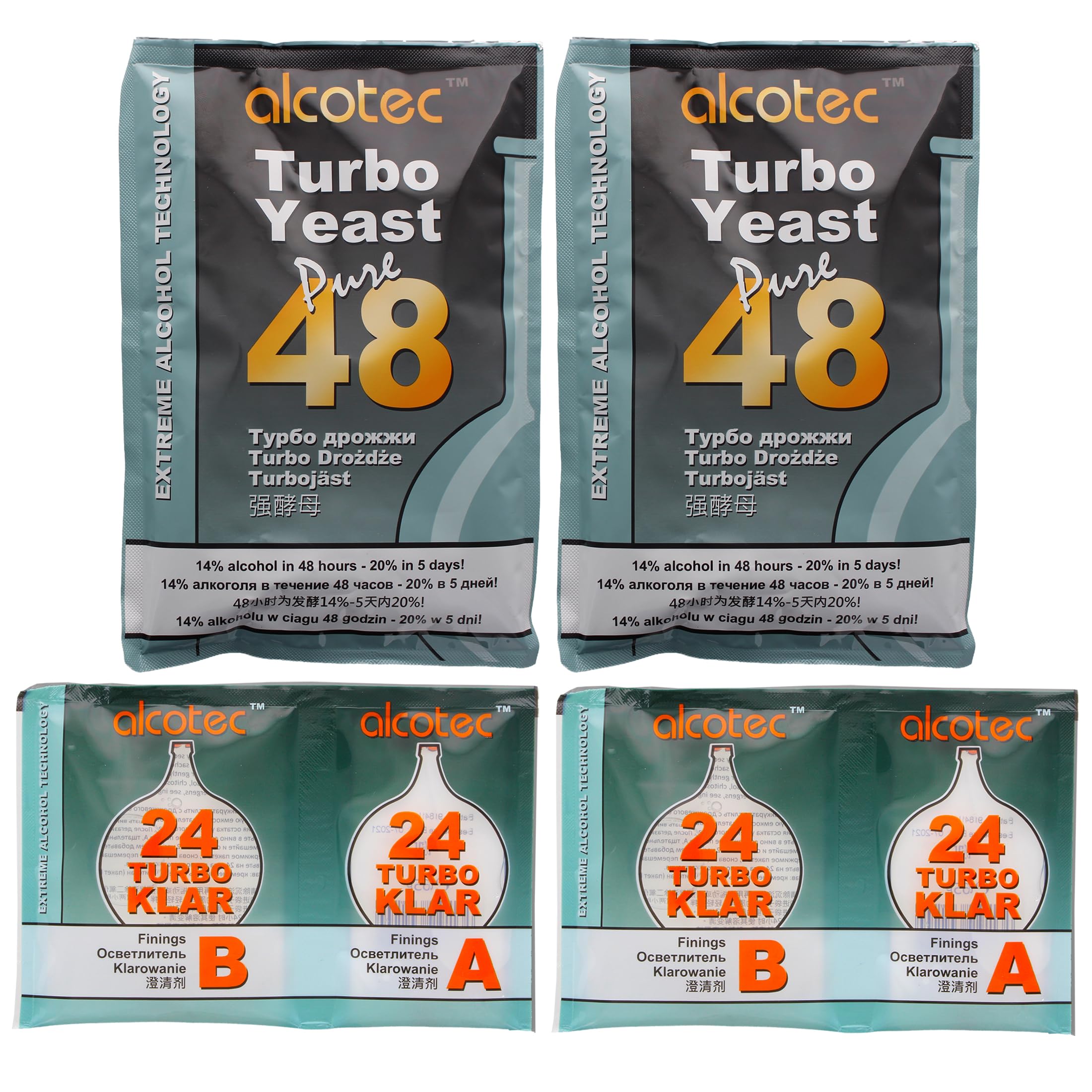2X Alcotec 48 Dual Purpose Turbo Yeast and TurboKlar Homebrew Vodka Spirit
