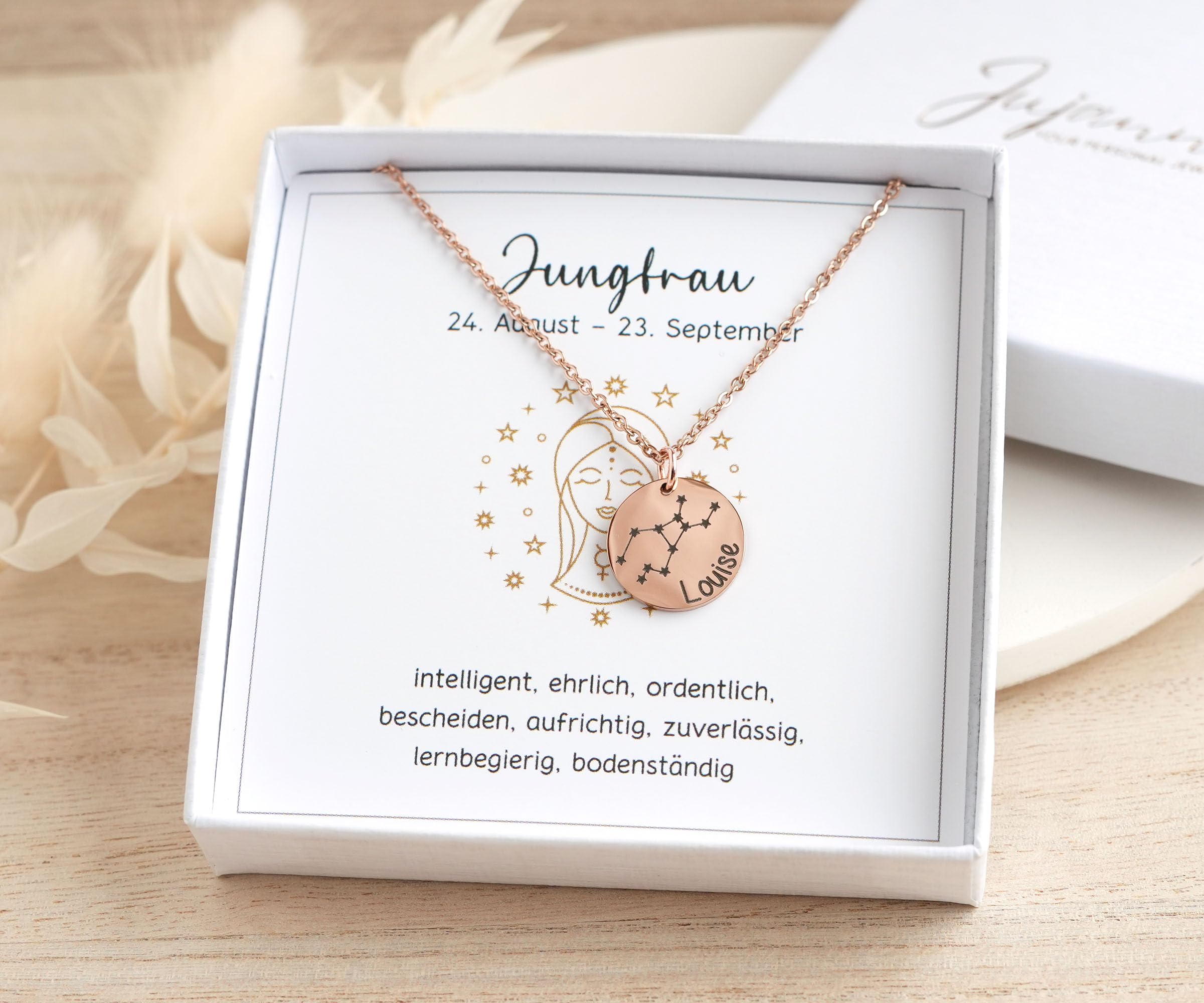 Sternzeichen Kette personalisierte Kette Schmuck mit Sternzeichen Sternbild Sternzeichenkette mit Name Namenskette Silber Gold Roségold Geschenk zur Taufe Geburt Geburtstag
