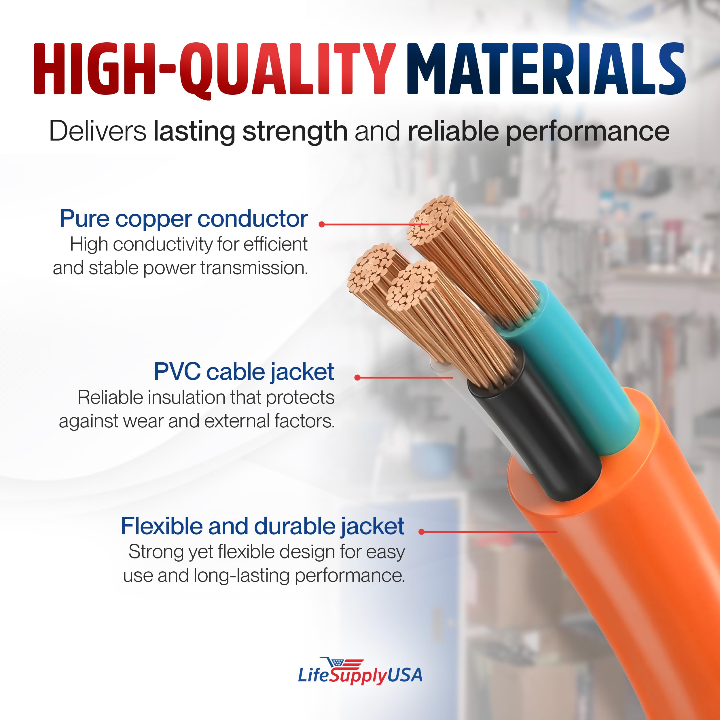 LifeSupplyUSA - Cable de extensión de alimentación de 25 pies, interior y exterior, resistente, 3 puntas SJTW, calibre 12, extremo iluminado, durabilidad extra, 15 amperios, 125 voltios, 1875 vatios,