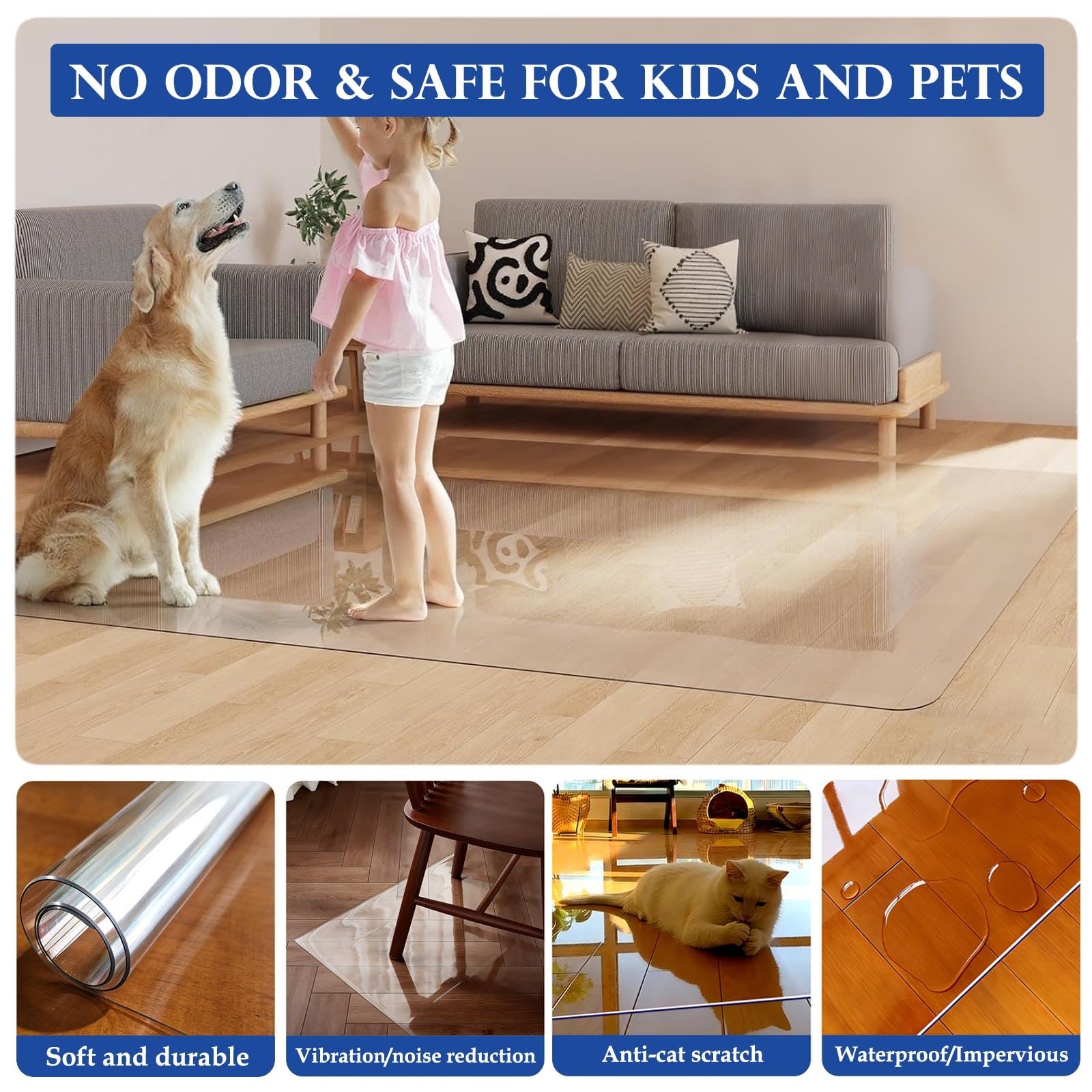 Tapetes Transparentes Antideslizantes Para Sillas, 70x120 90x140 120x150 140x180cm, Rectangular, Alfombra Protectora Para El Suelo De Mascotas, Antiarrayado, Impermeable(140 * 180cm)