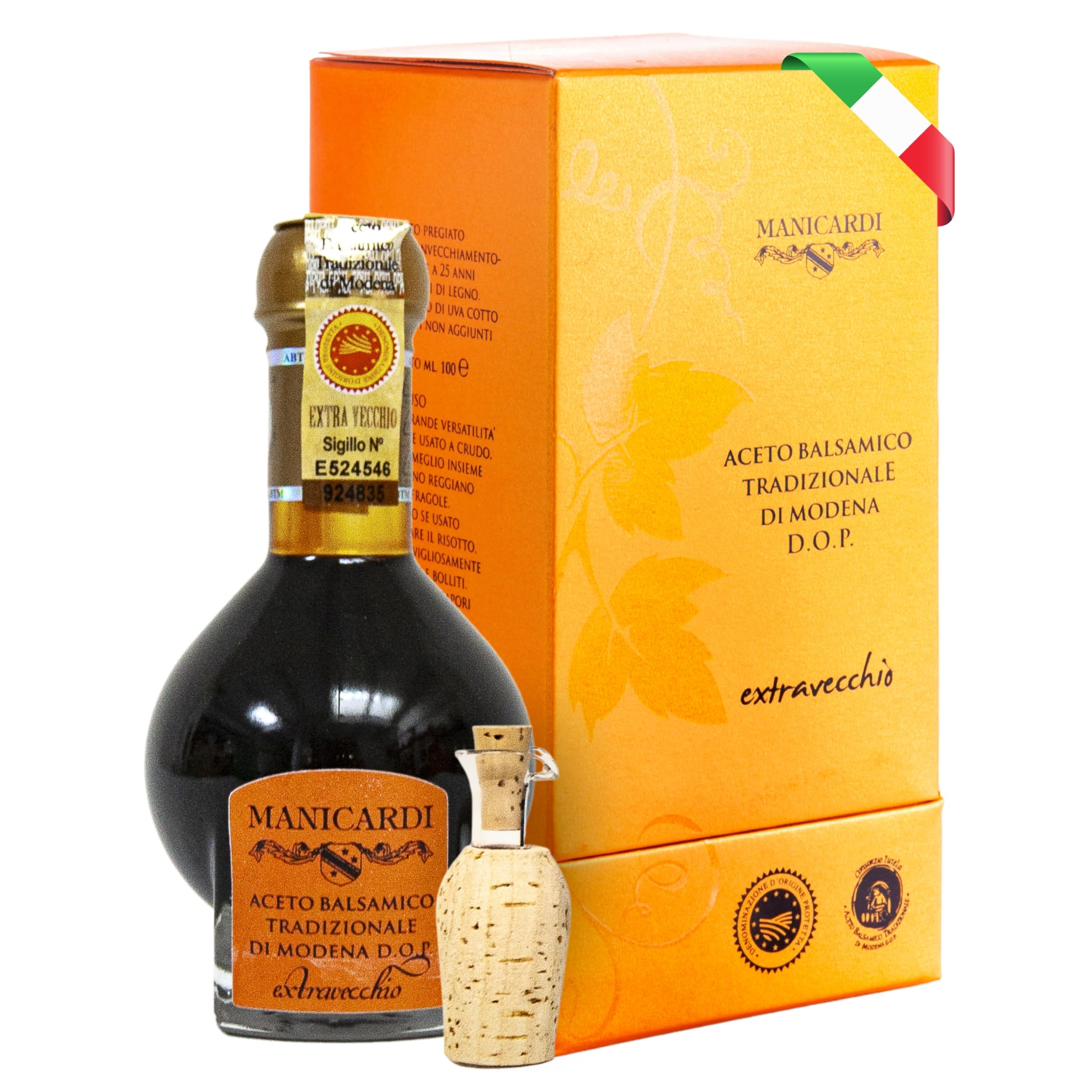 MANICARDI Vinagre Balsámico Tradicional de Módena DOP Extravejo – Envejecido 25 Años, Perfecto para Snacks, Pasta, Verduras, Aderezos para Ensalada y Carne – Producto en Italia, 100 ml