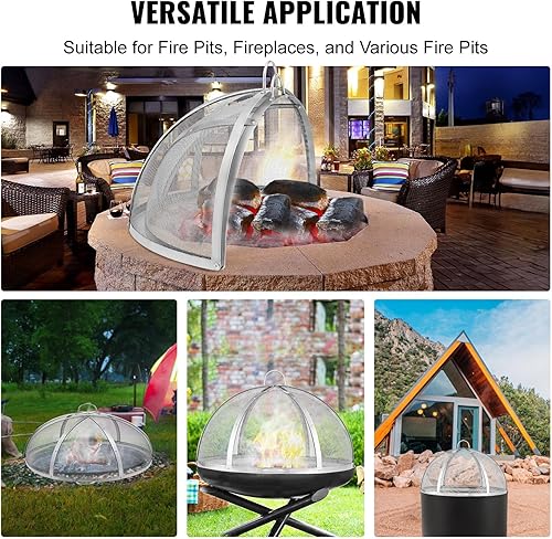 Miniatura 6 de Tapa de pantalla de chispa para fogata, 30 pulgadas de diámetro, cubierta redonda para anillo de hoguera al aire libre, cubierta de metal para
