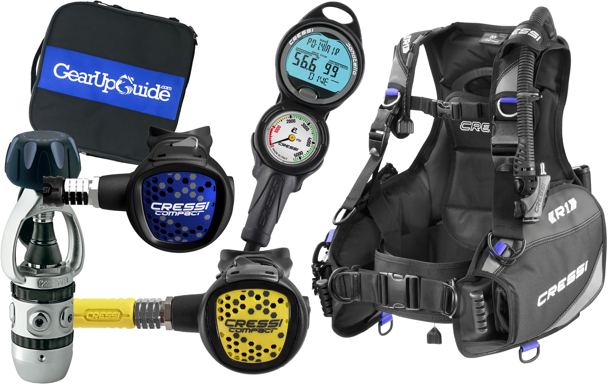CRESSI Essential Scuba Diving Gear Package Complete with R1 BCD - Donatello C2 Dive Computer