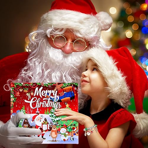 Miniatura 6 de Pulsera de calendario de Adviento de Navidad 2022 para niñas, 24 días, pulsera de Navidad de bricolaje, campanas de muñeco de nieve de Navidad,