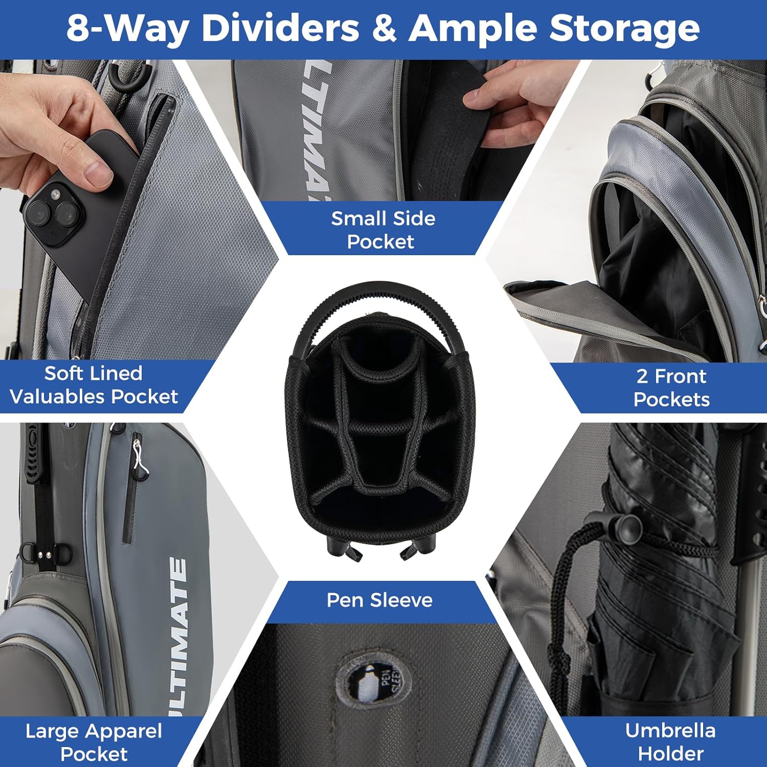 ULTIMATE Left Handed Golf Clubs for Men, 10pcs Men's Complete Golf Club Set Includes 460cc #1 Driver, #3 Fairway Wood, #4 Hybrid, #6/#7/#8/#9/#P Irons, Putter