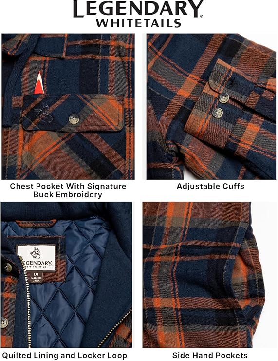 Legendary Whitetails Mens Flannel Shirt Jacket Hooded Shacket