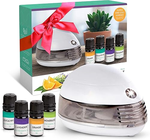 Mini difusor de aceite portátil, pequeños difusores para aceites esenciales con 4 fragancias, naranja, lavanda, eucalipto, citronela, difusor