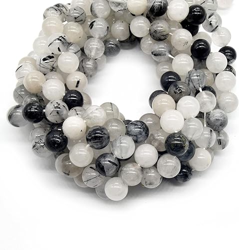 Cuentas de cuarzo turmalinado negro | Cuentas redondas de cuarzo rutilado negro liso natural | 0.157 in, 0.236 in, 0.315 in, 0.394 in, 0.472 in,