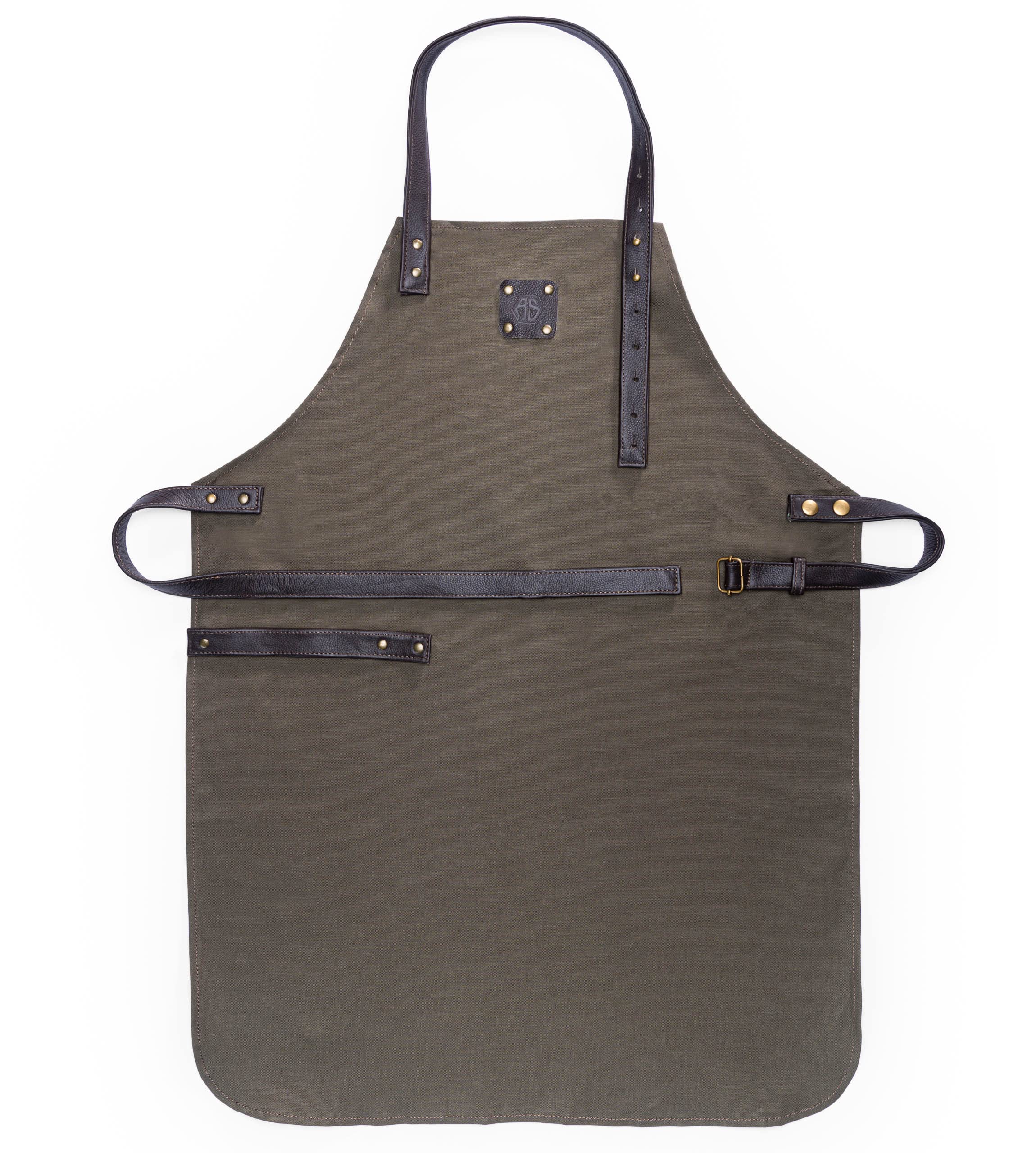 Angus Stoke Grembiule da cucina in tela/cotone – Grembiule da barbecue variabile con cinghie in pelle – Grembiule da cuoco Dylan, verde scuro, Taglia unica
