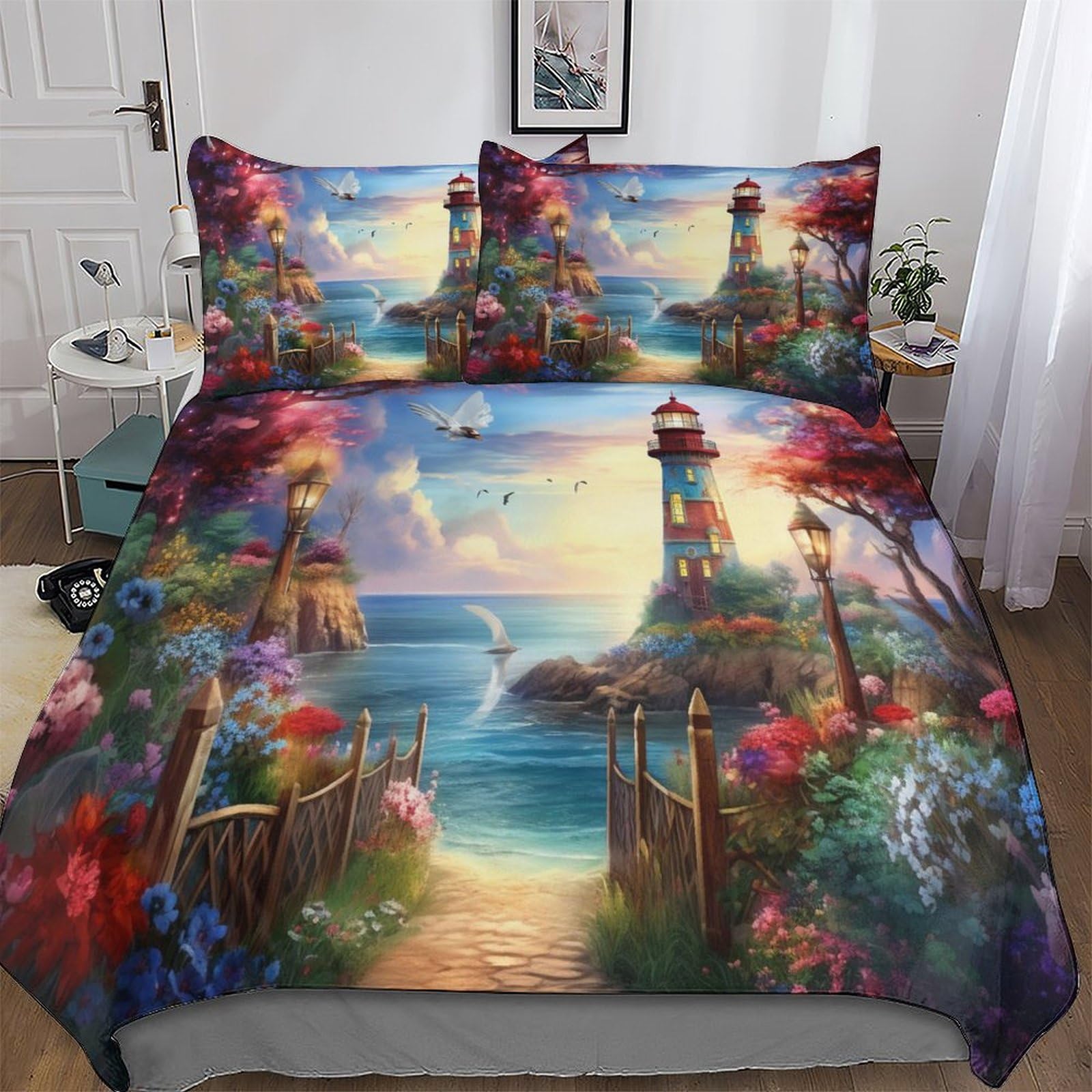 Housse de couette phares 3D hypoallergénique parure de lit douce 220x240cm
