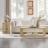 Vista 40 de Mesa auxiliar moderna de madera rústica de 2 niveles, mesas de noche compactas para sala de estar, mesita de noche rectangular minimalista