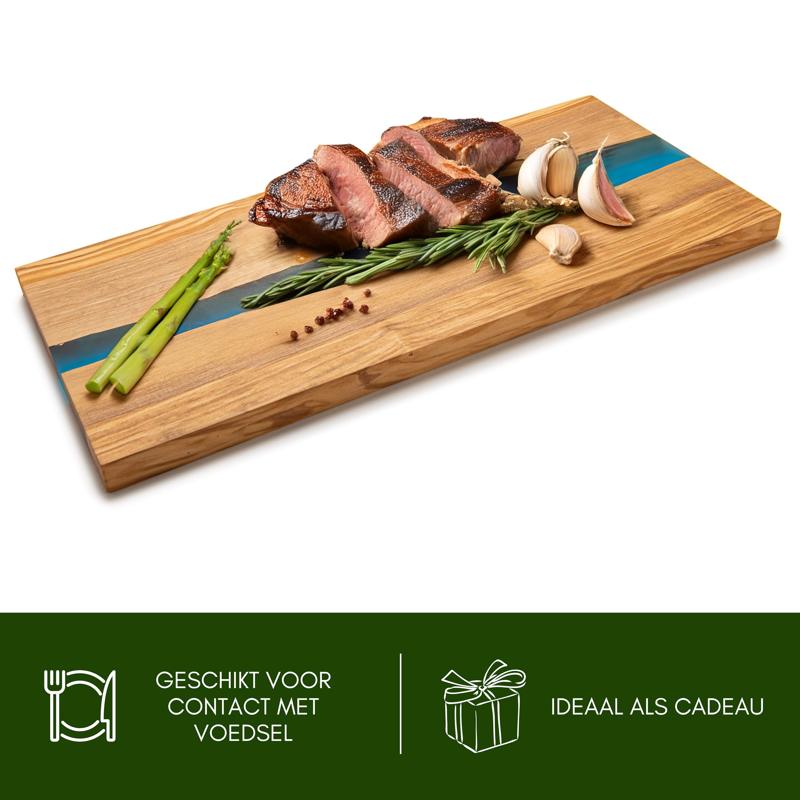 Erreke snijplank hout - olijfhout - houten snijplank - 38x18x1.5 cm - borrelplank - snijplankenset - Ideaal voor het serveren van vleeswaren - Keukensnijplank (Blauw