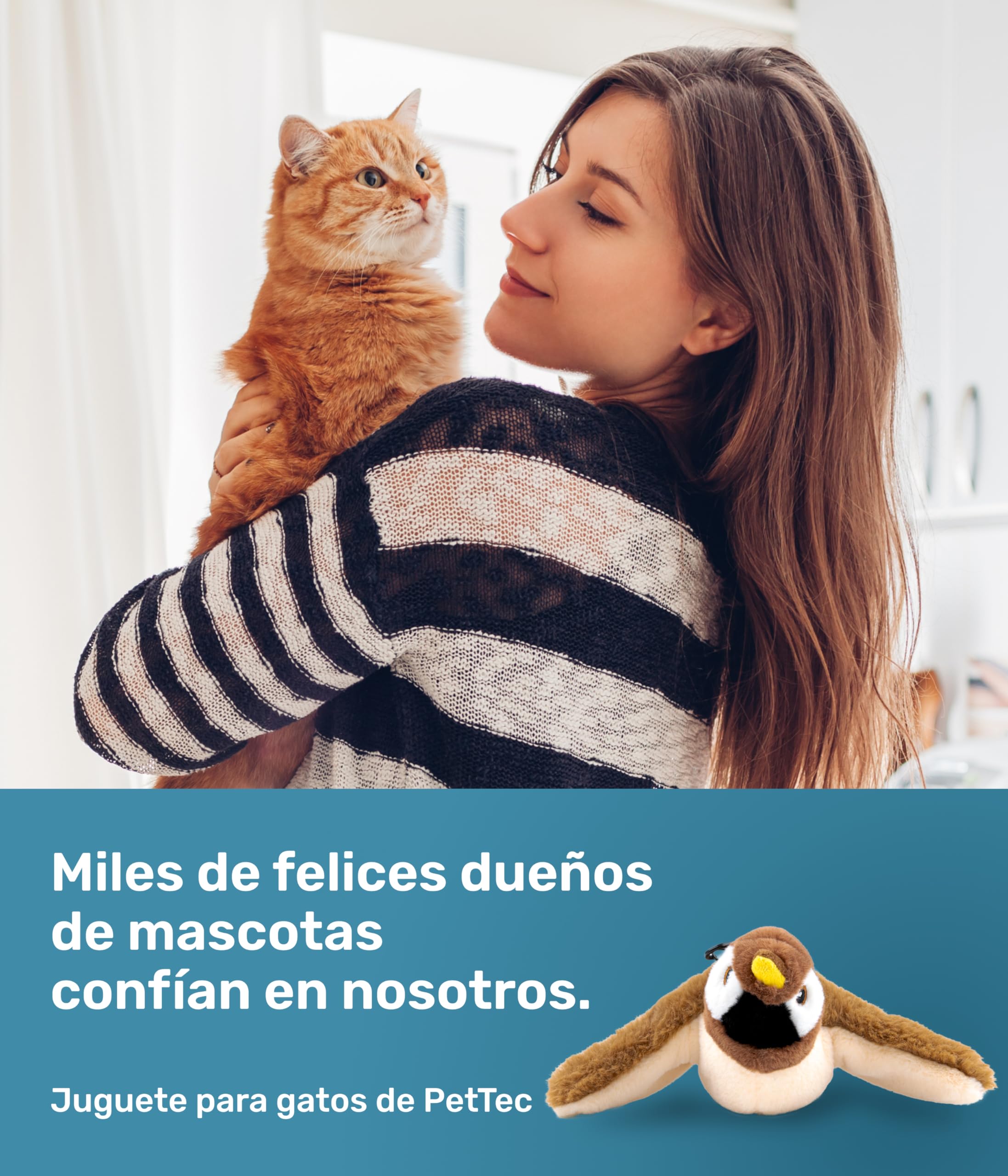 PetTec® Juguete Interactivo Eléctrico para Gatos - Pájaro Móvil con Hierba Gatera - Autoentretenimiento Automático