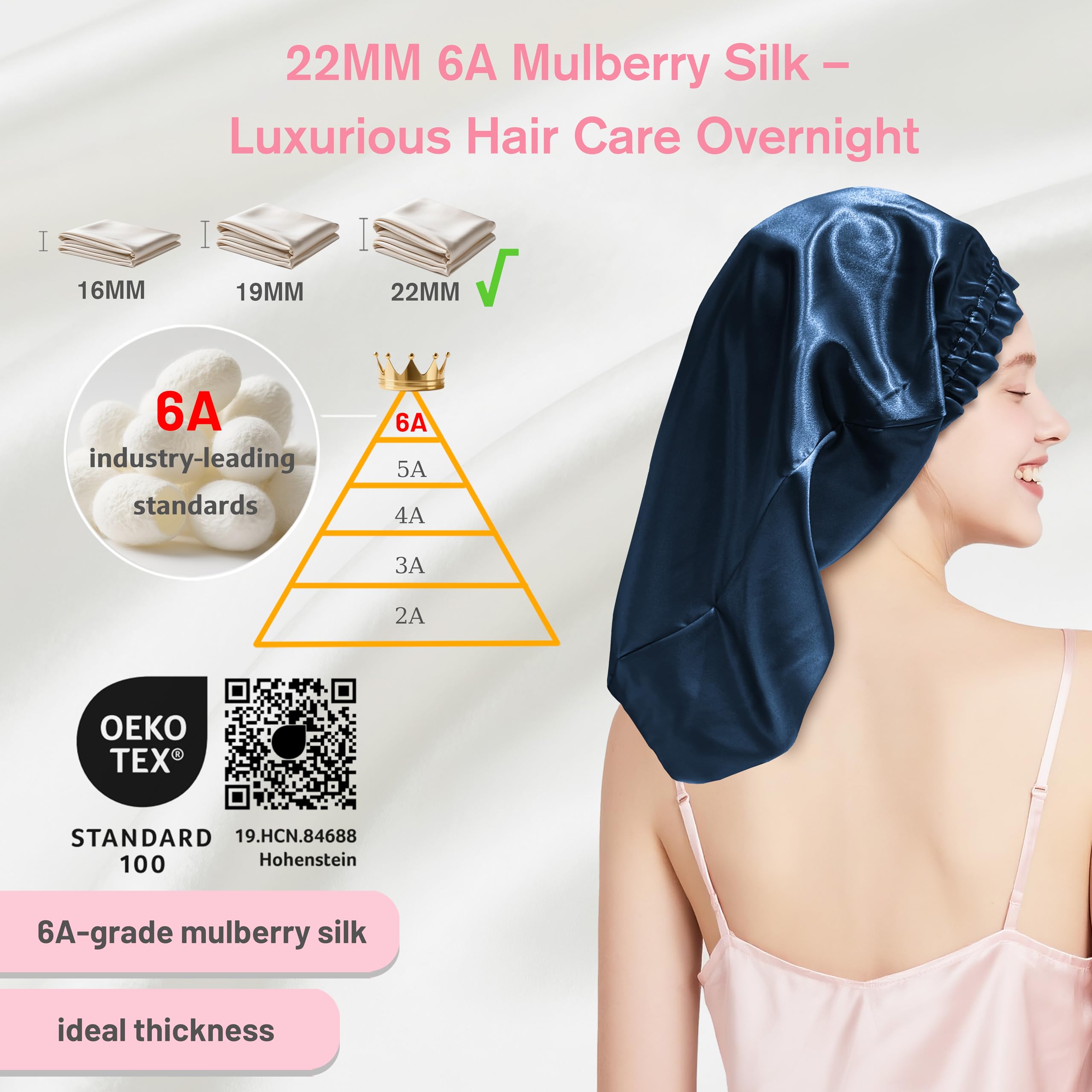 townssilk Silk Sleep Cap, 100% 22 Momme Mulberry Silk for Women Luxurious, Breathable, Sits Safe Overnight & Pressure Free - Image 2