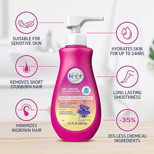 Miniatura 3 de Depilatorio Crema depilatoria Veet Gel Sensitive 135 onzas Fórmula sensible con Aloe Vera y Vitamina E paquete de 1