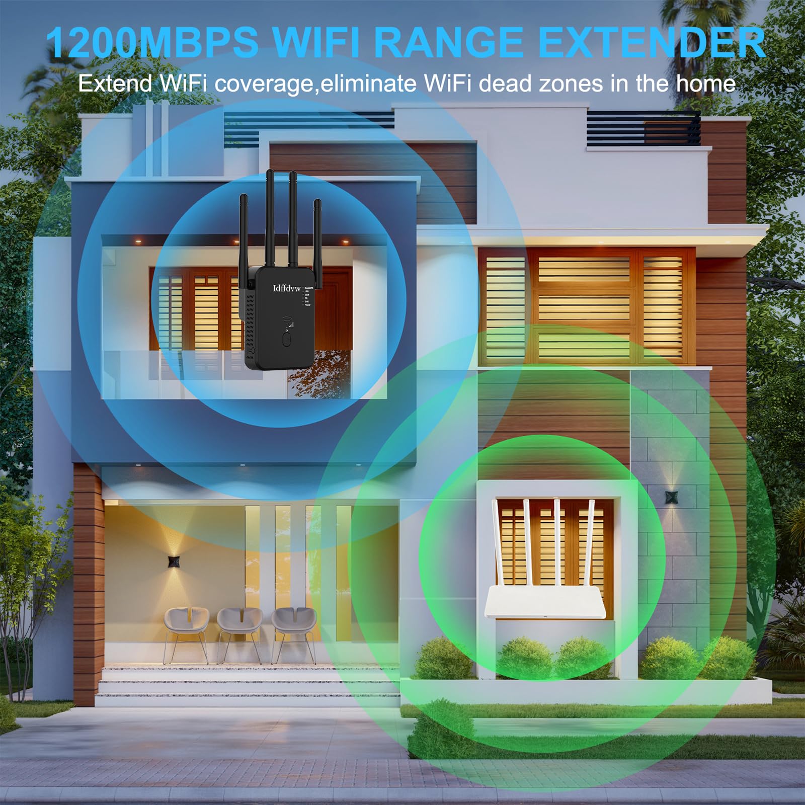WLAN Verstärker, 1200Mbit/s WLAN Repeater, 5G & 2.4G Dualband Ultraxtender WiFi Verstärker mit LAN anschluss, WPS, Kompatibel mit 99% Standard-WiFi Routern, Deckt bis zu 9200Sq.ft und 35 Geräte