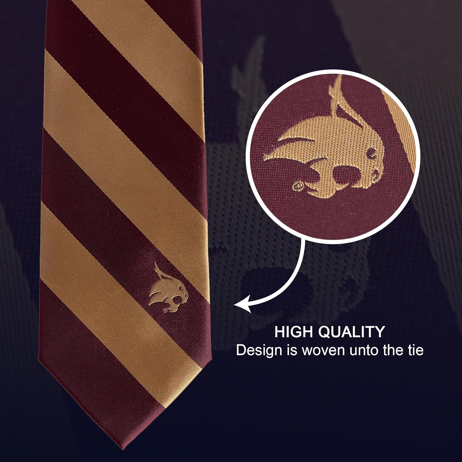 Desert Cactus Texas State University Neck Tie TXST Bobcats 100% Polyester Necktie with Logo, Officially Licensed - Image 2