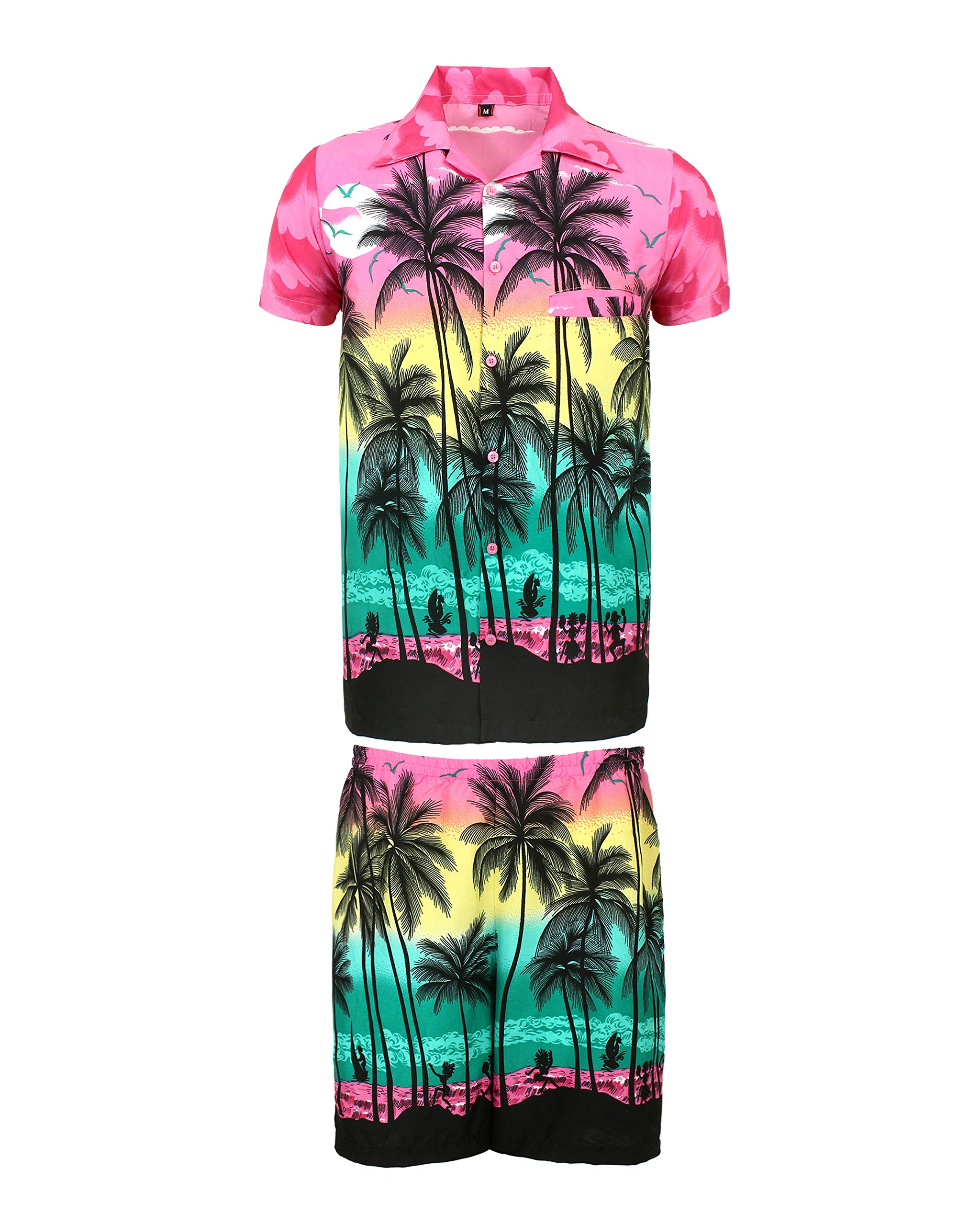 Kiklo Men's Pi Palm Set Hawaiian Stag Beach Hawaii Aloha Party Summer Holiday Fancy Shirt And Short Set (, Xl)